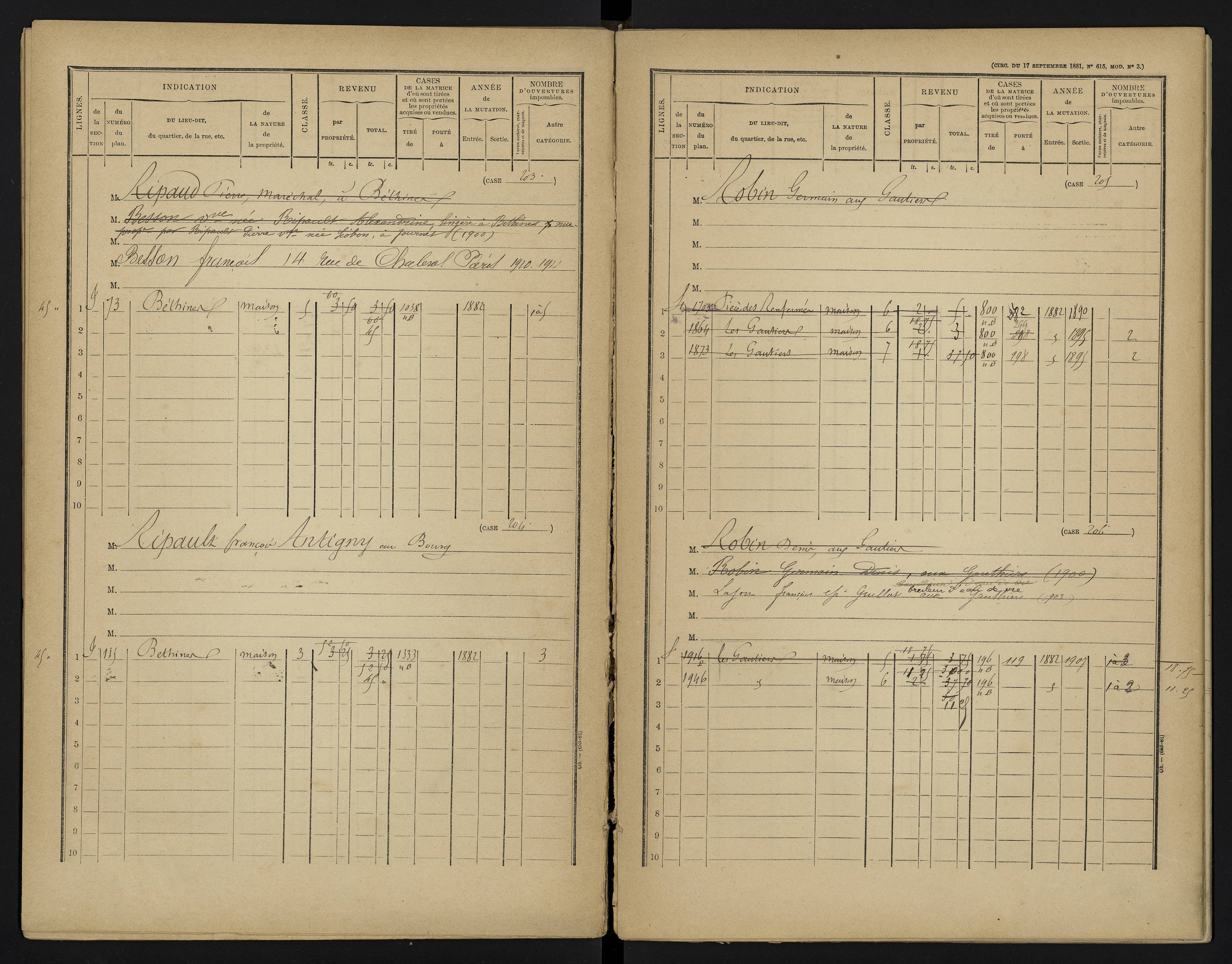 Béthines - FRAD086_cadastre Cases 1-328 