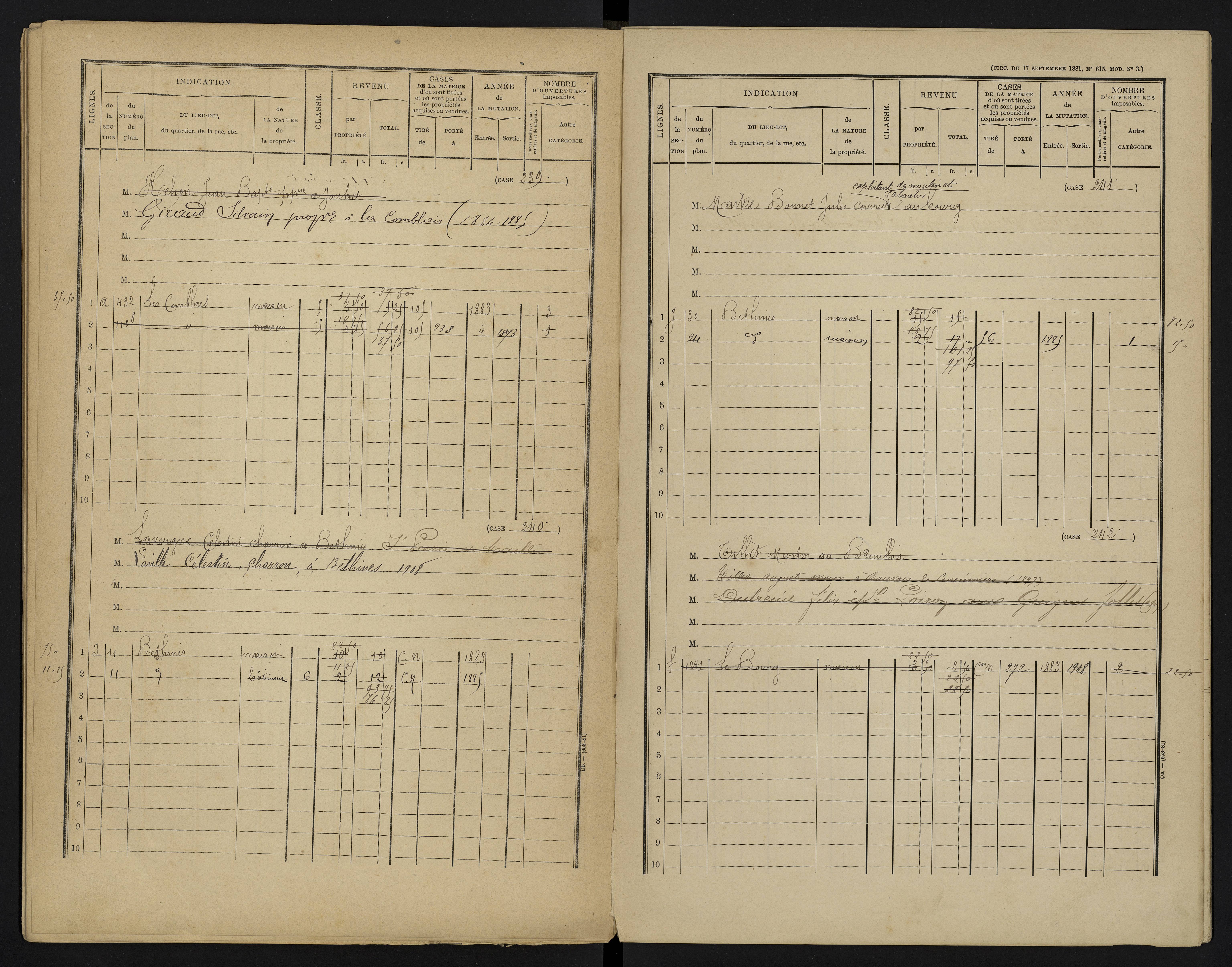 Béthines - FRAD086_cadastre Cases 1-328 