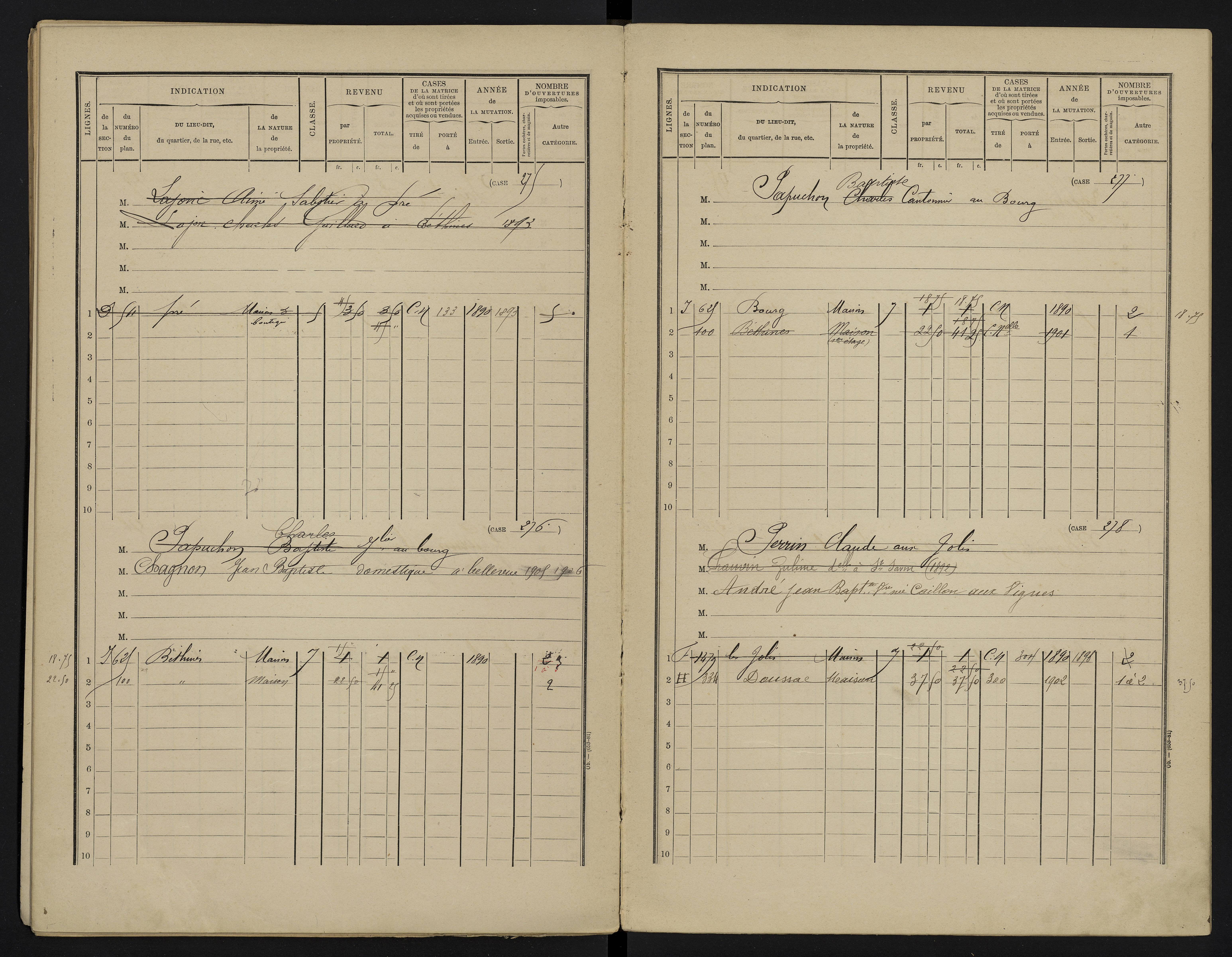 Béthines - FRAD086_cadastre Cases 1-328 