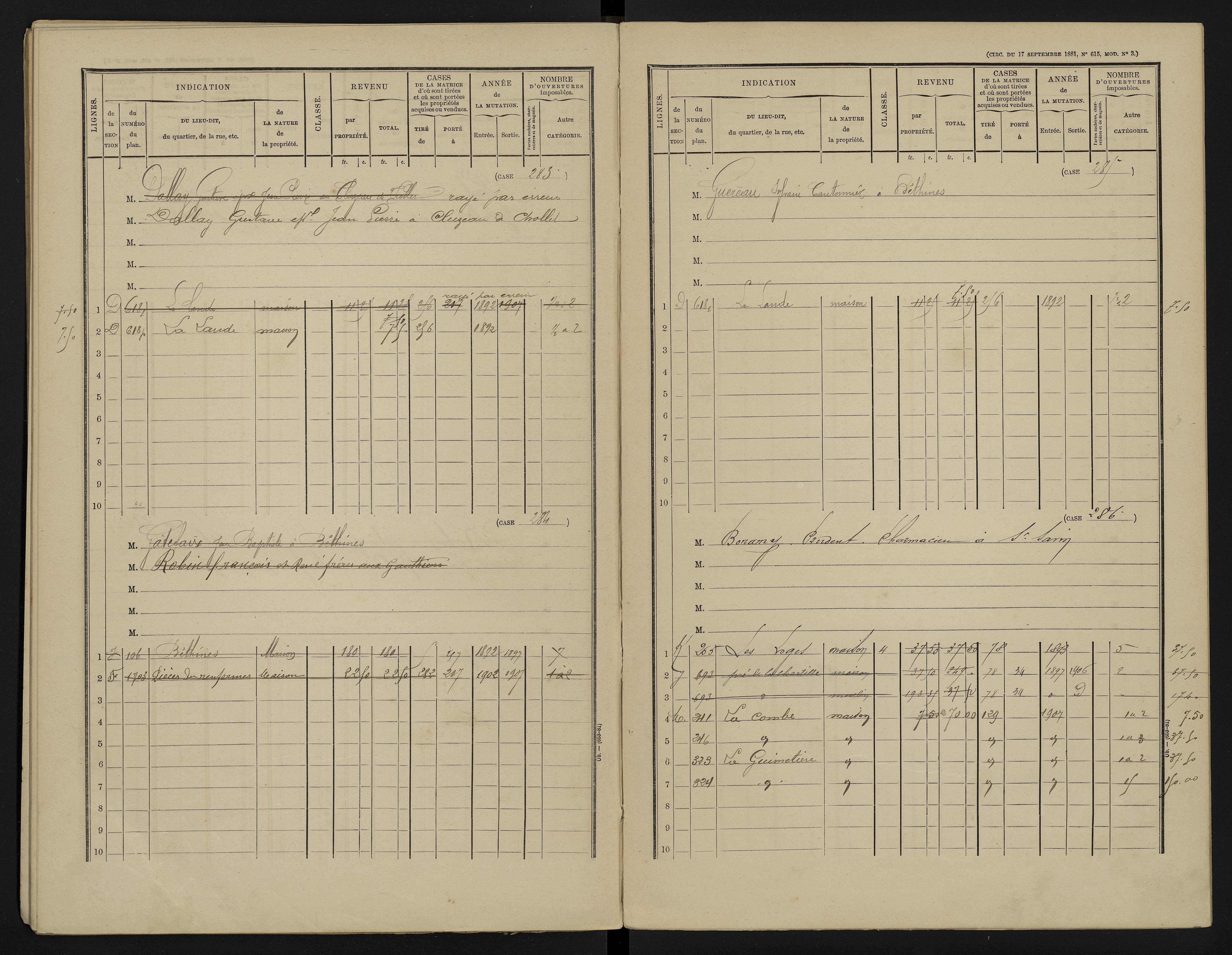 Béthines - FRAD086_cadastre Cases 1-328 