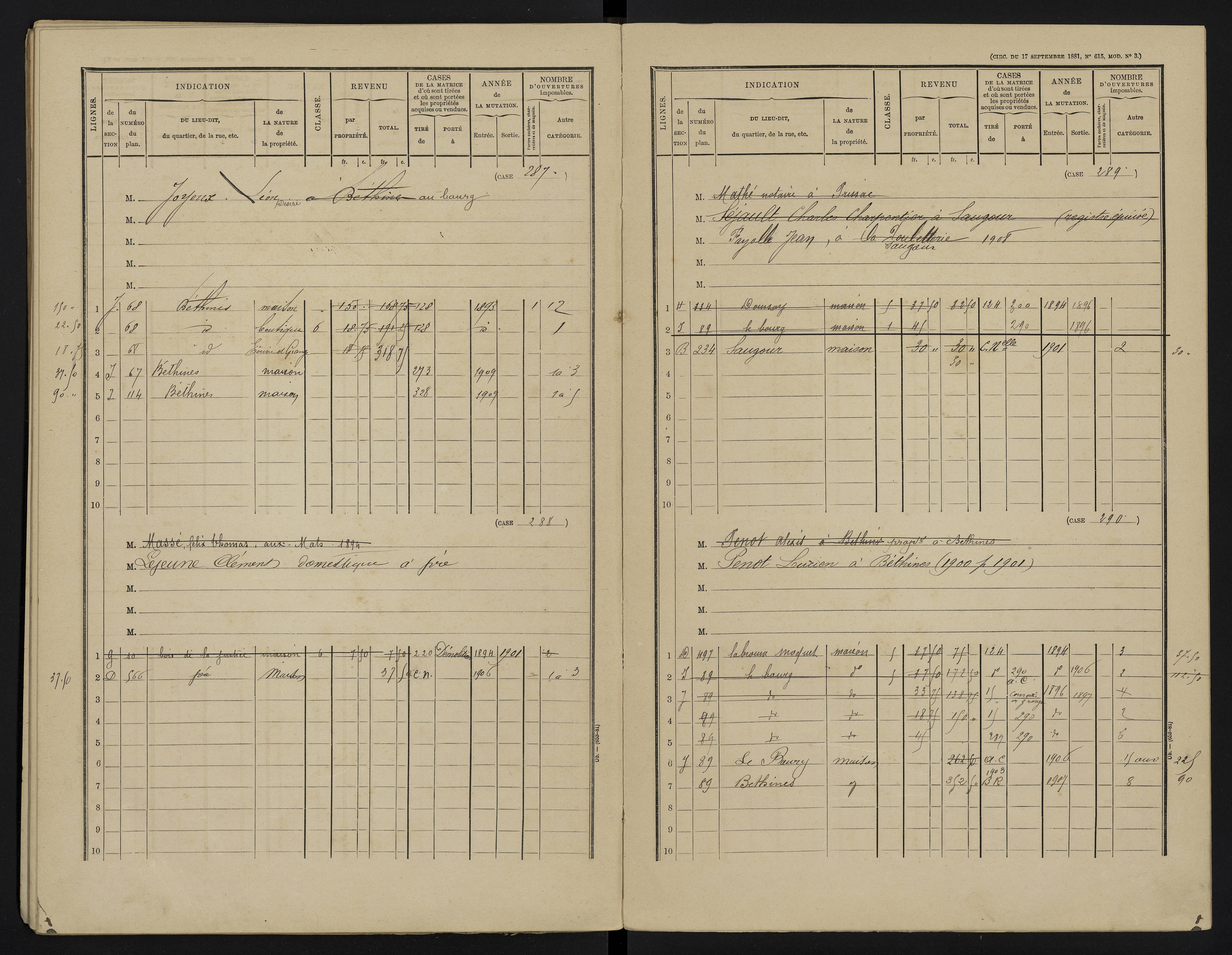 Béthines - FRAD086_cadastre Cases 1-328 