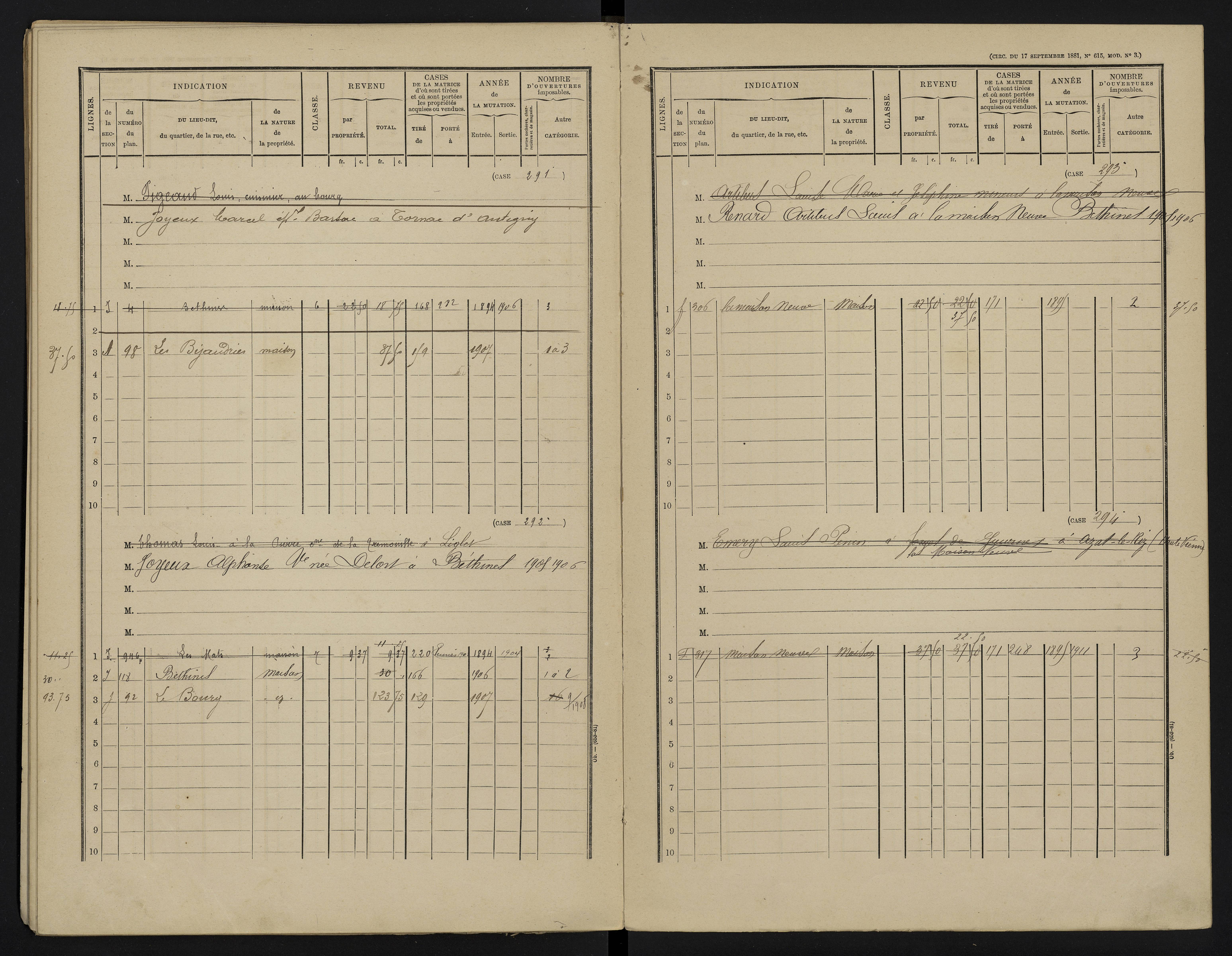 Béthines - FRAD086_cadastre Cases 1-328 