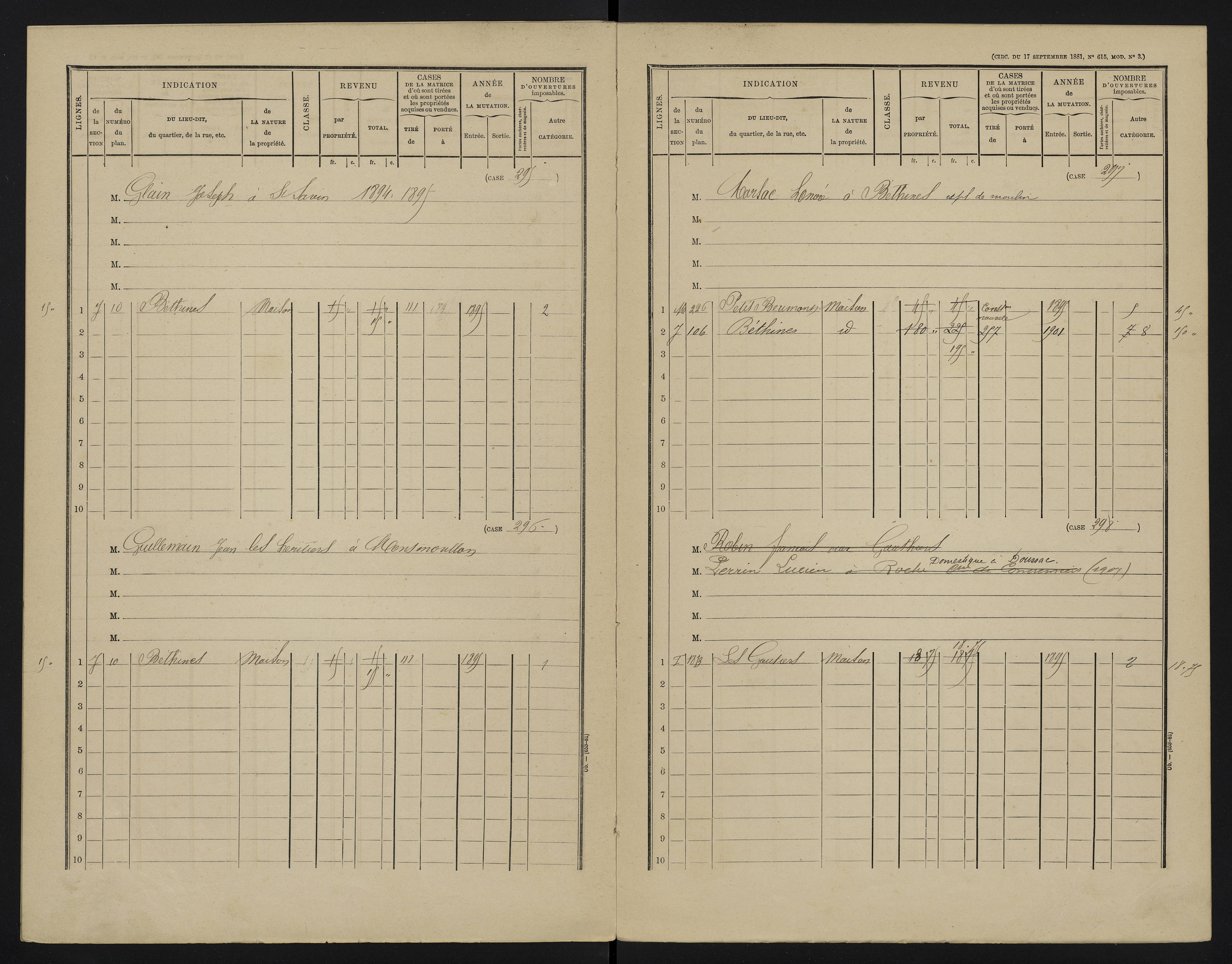 Béthines - FRAD086_cadastre Cases 1-328 