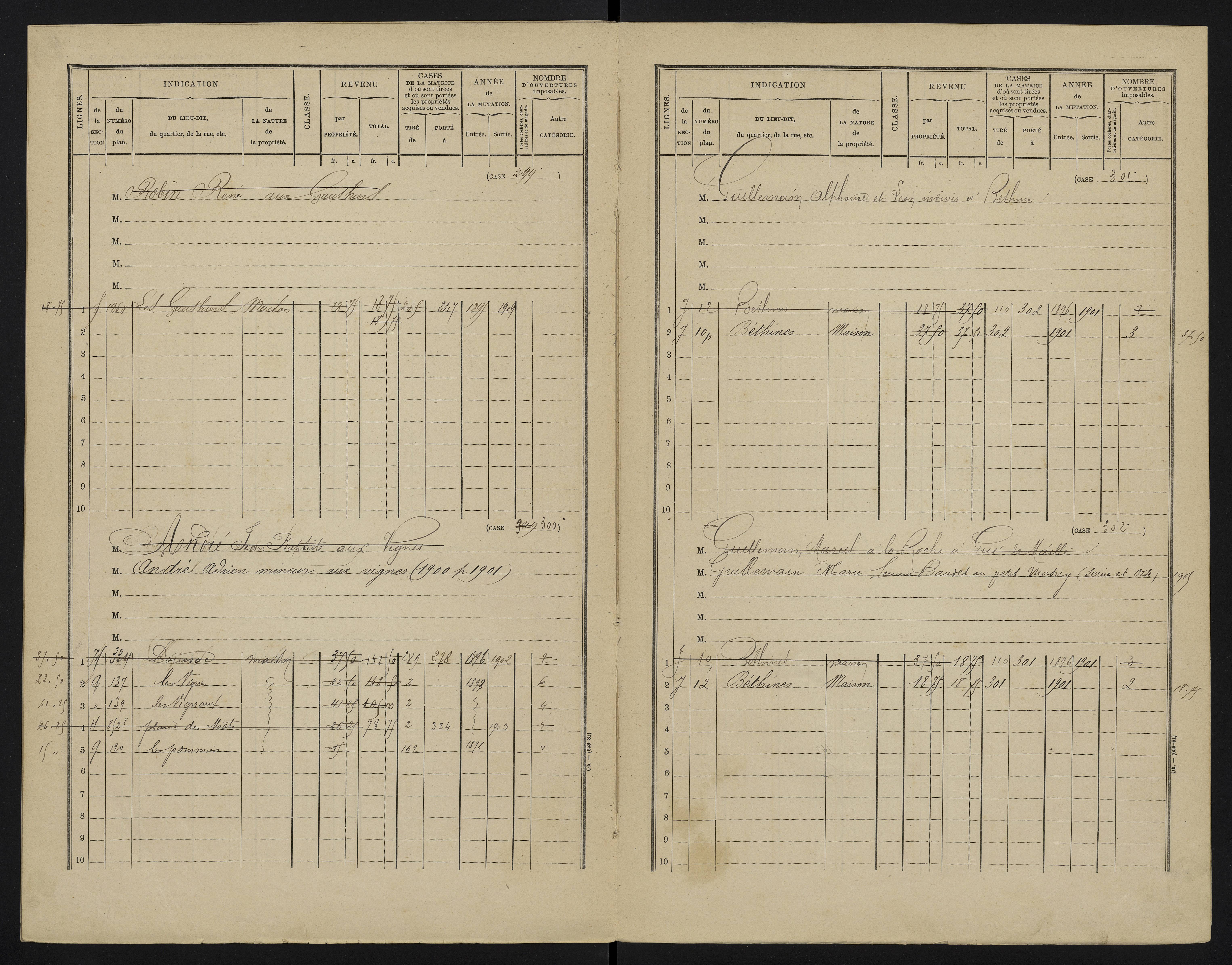 Béthines - FRAD086_cadastre Cases 1-328 