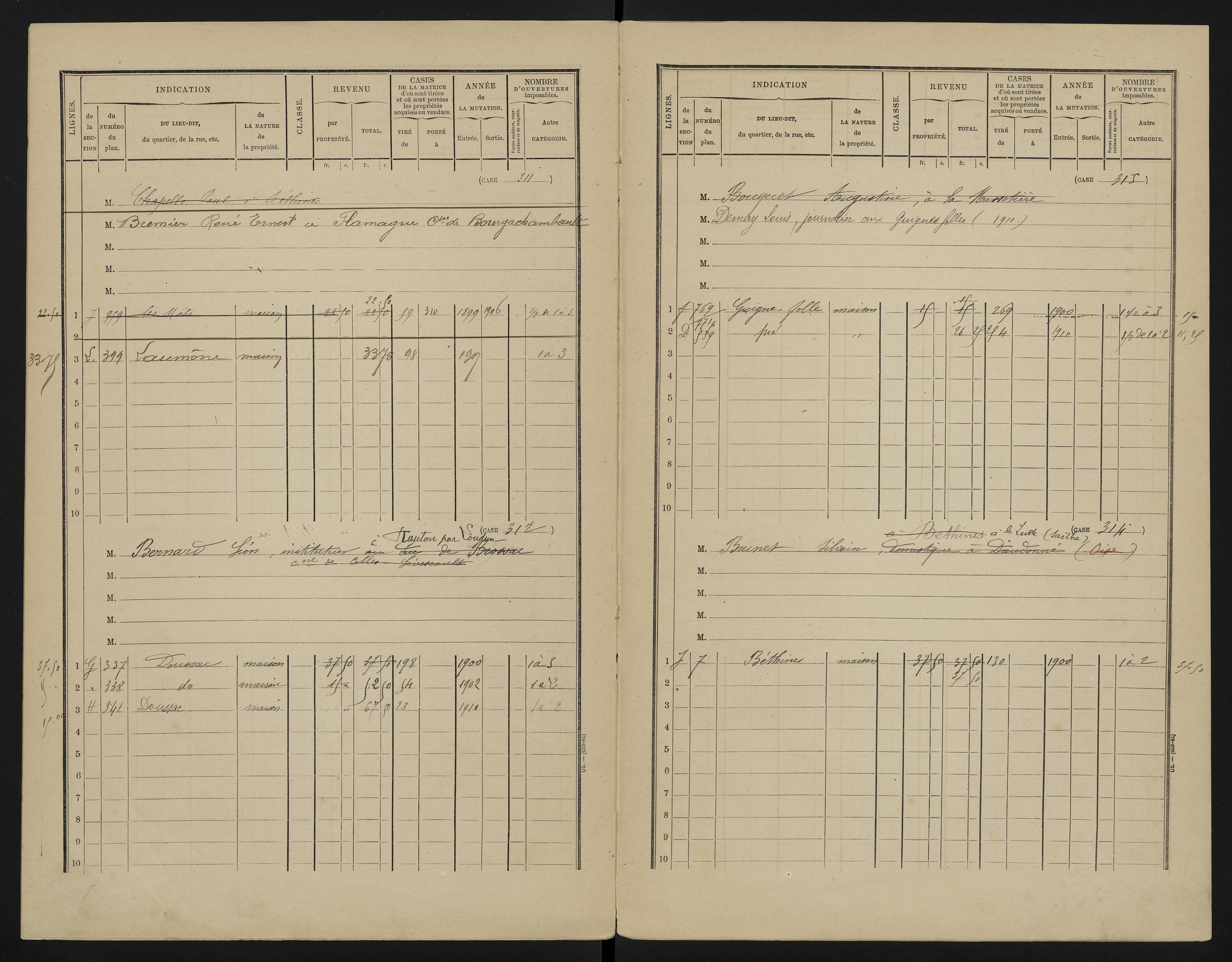Béthines - FRAD086_cadastre Cases 1-328 