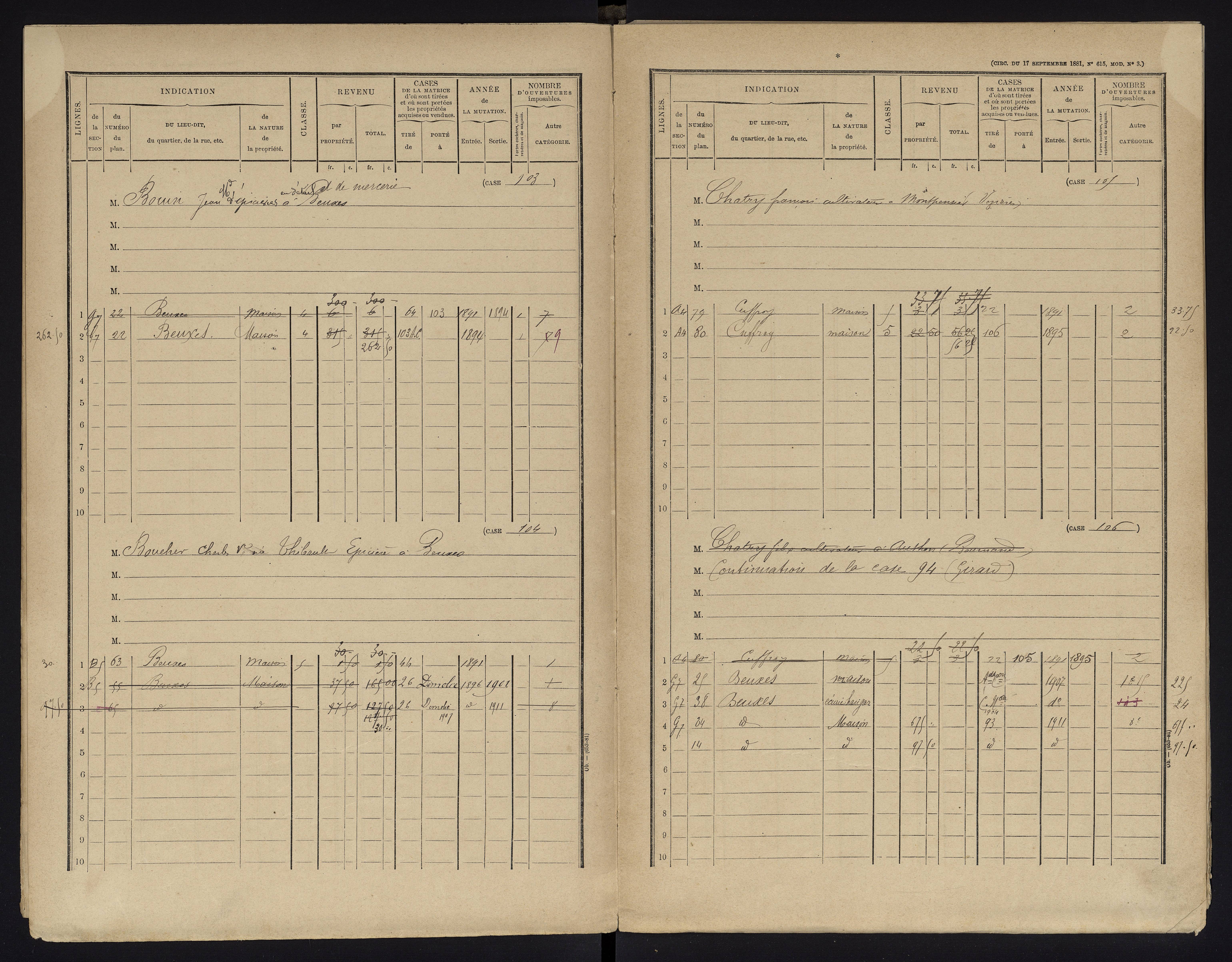 Beuxes - FRAD086_cadastre Cases 1-126 