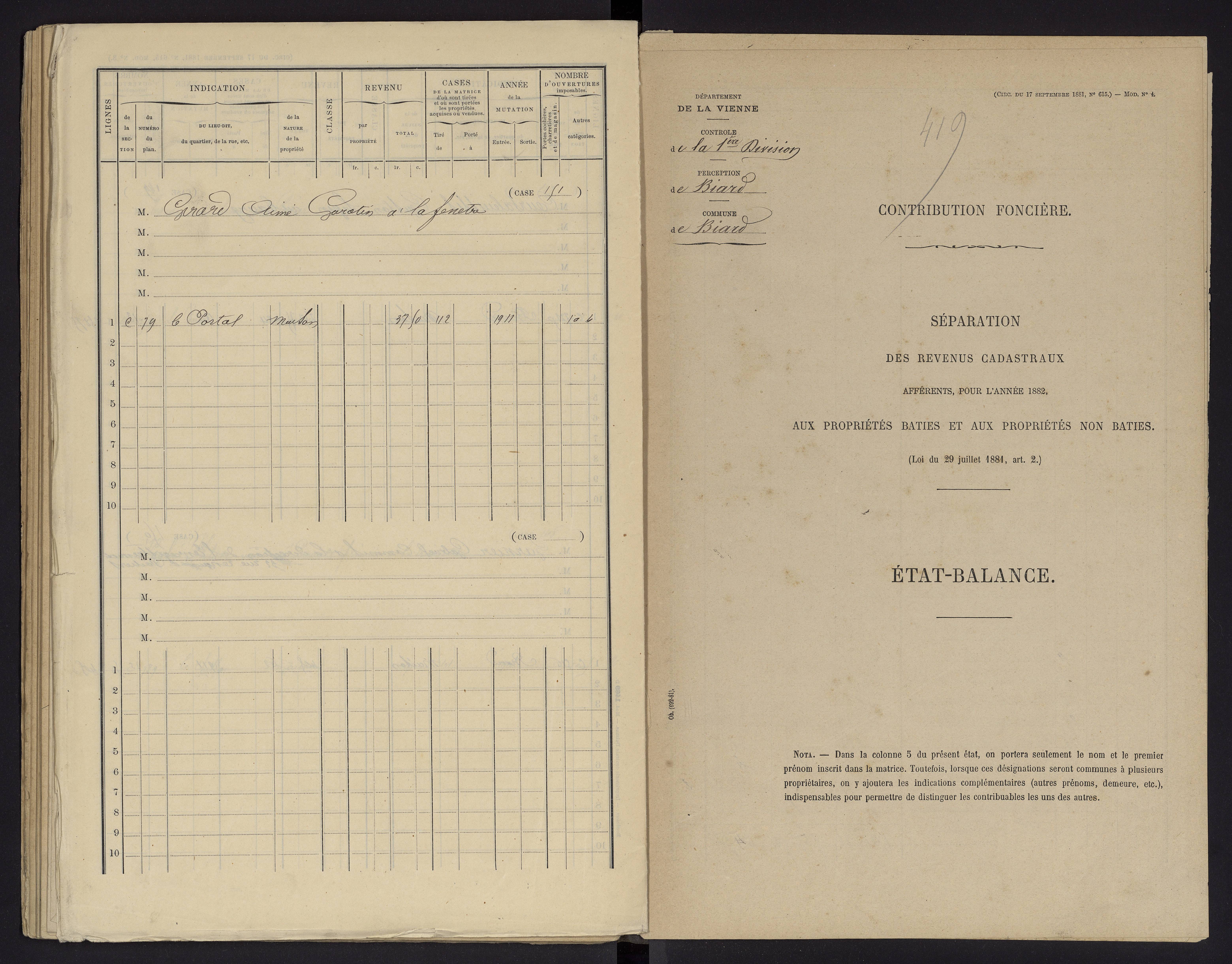 Biard - FRAD086_cadastre Cases 1-151 