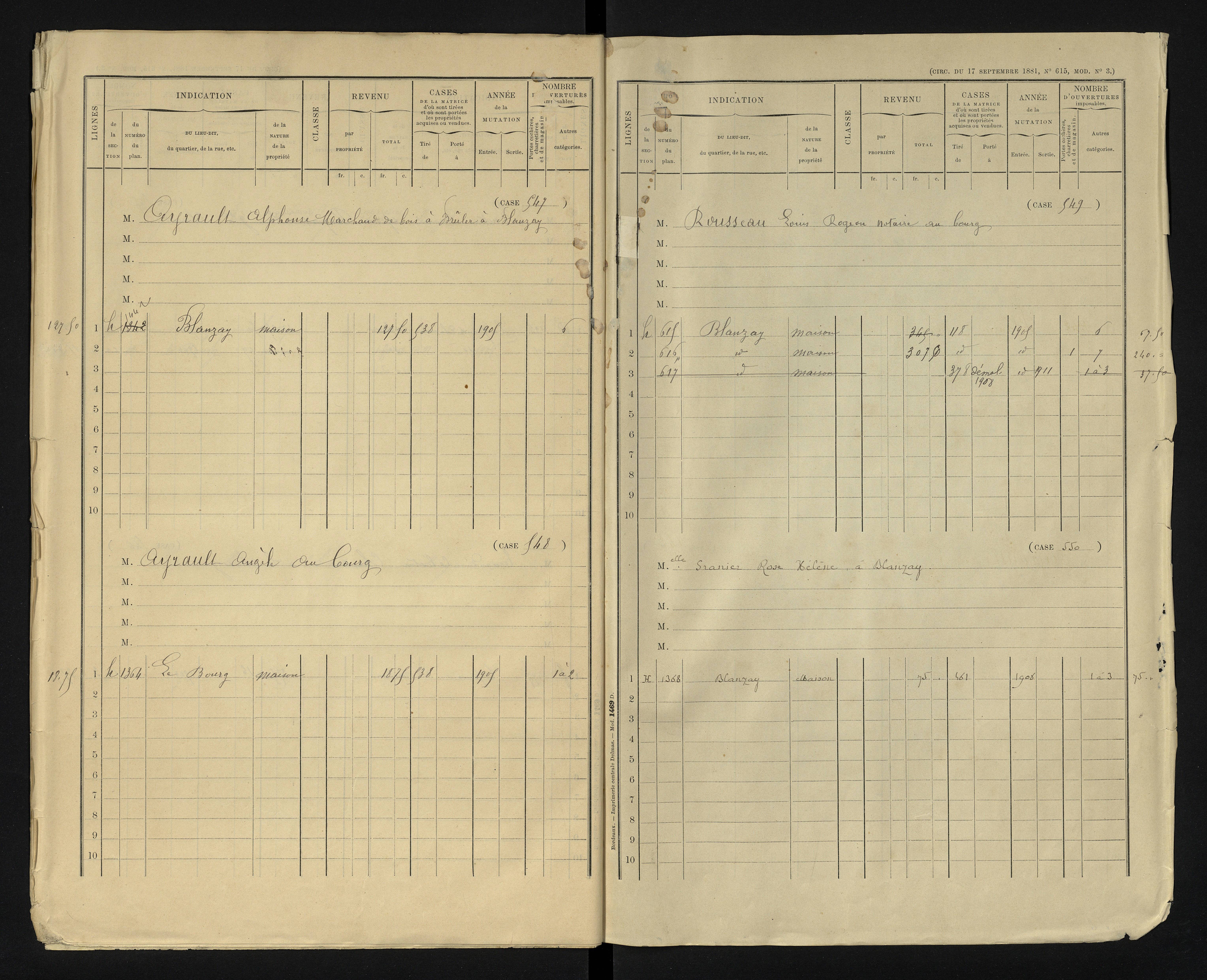 Blanzay - FRAD086_cadastre Cases 1-552 