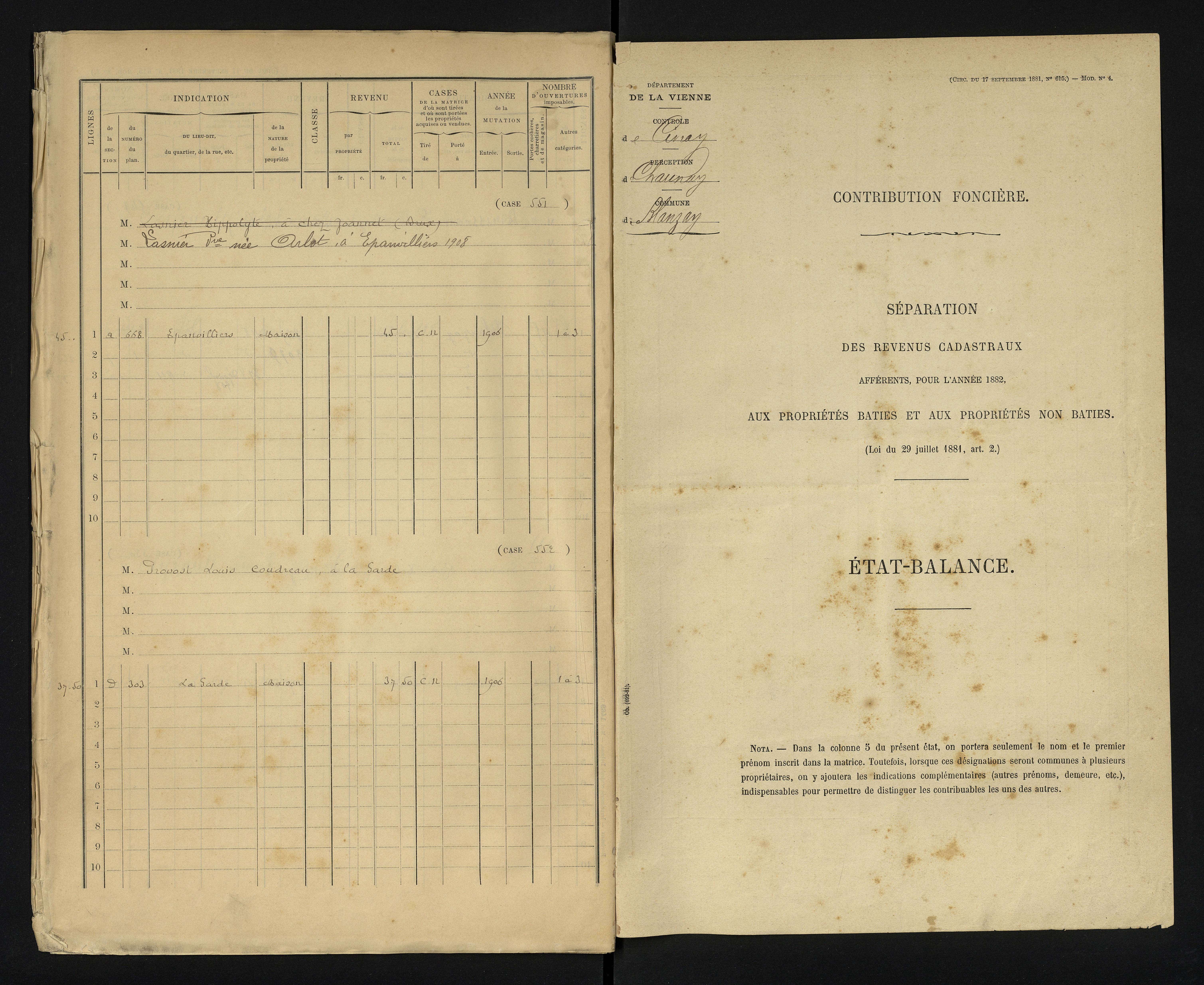 Blanzay - FRAD086_cadastre Cases 1-552 