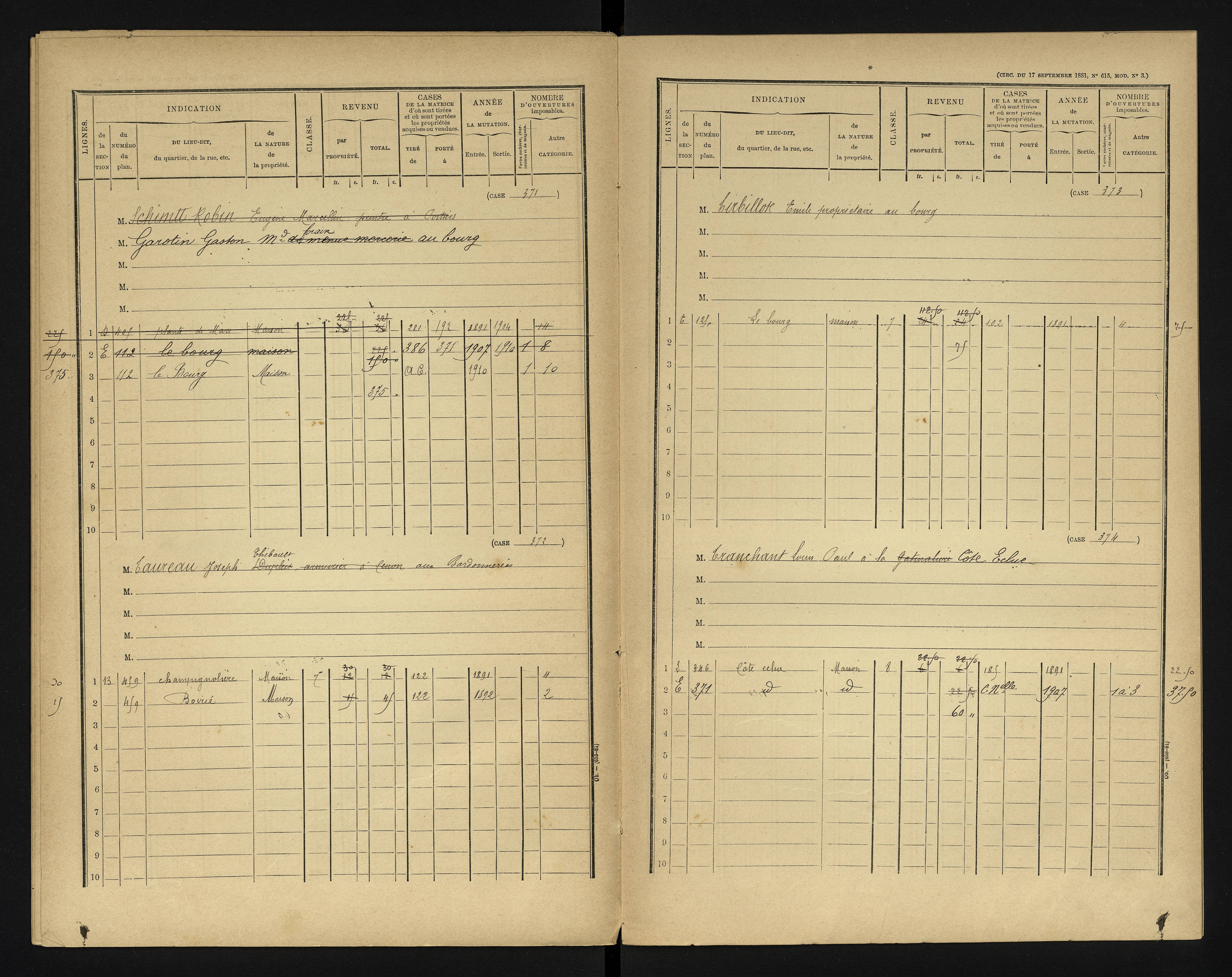 Bonneuil-Matours - FRAD086_cadastre Cases 1-444 