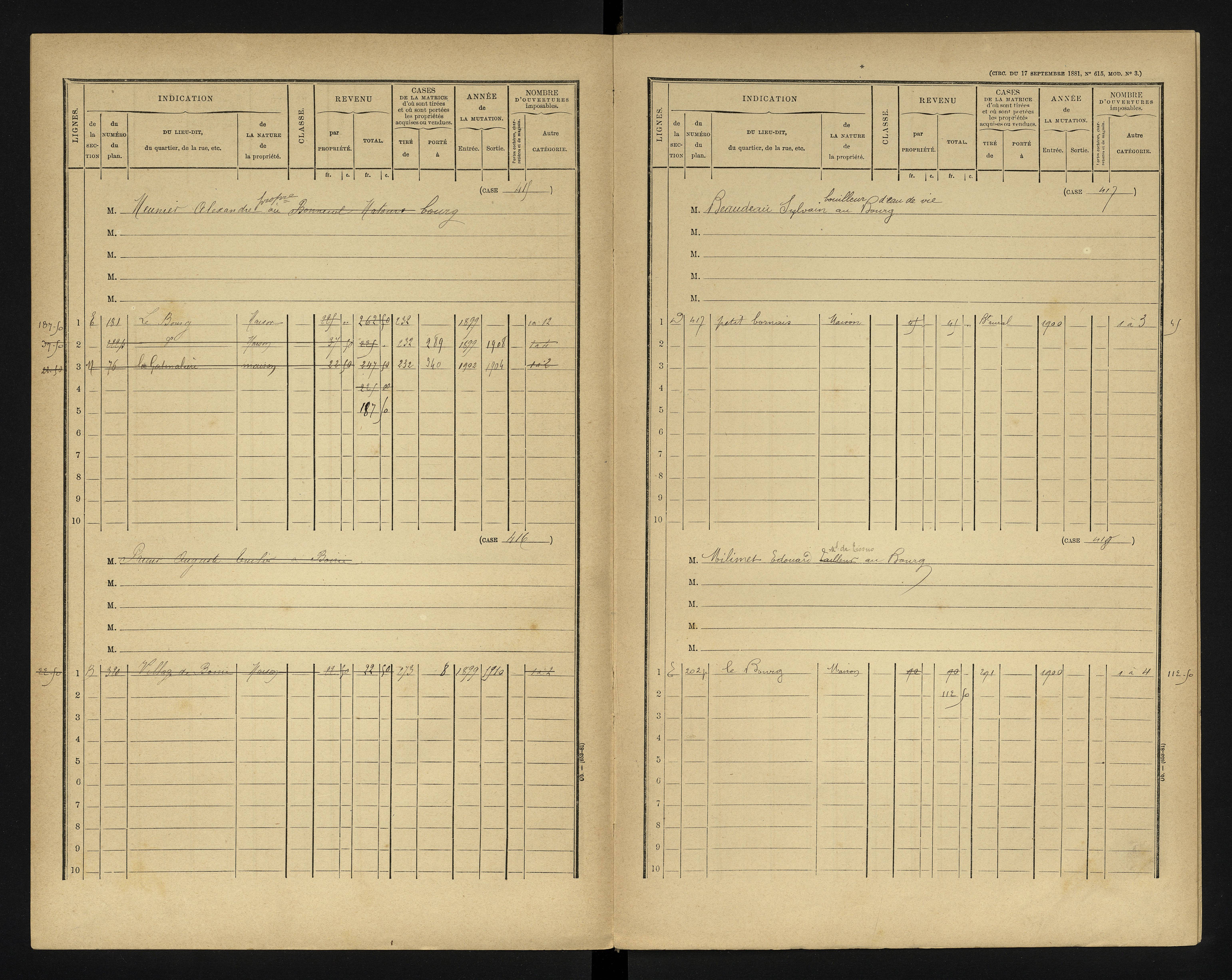 Bonneuil-Matours - FRAD086_cadastre Cases 1-444 