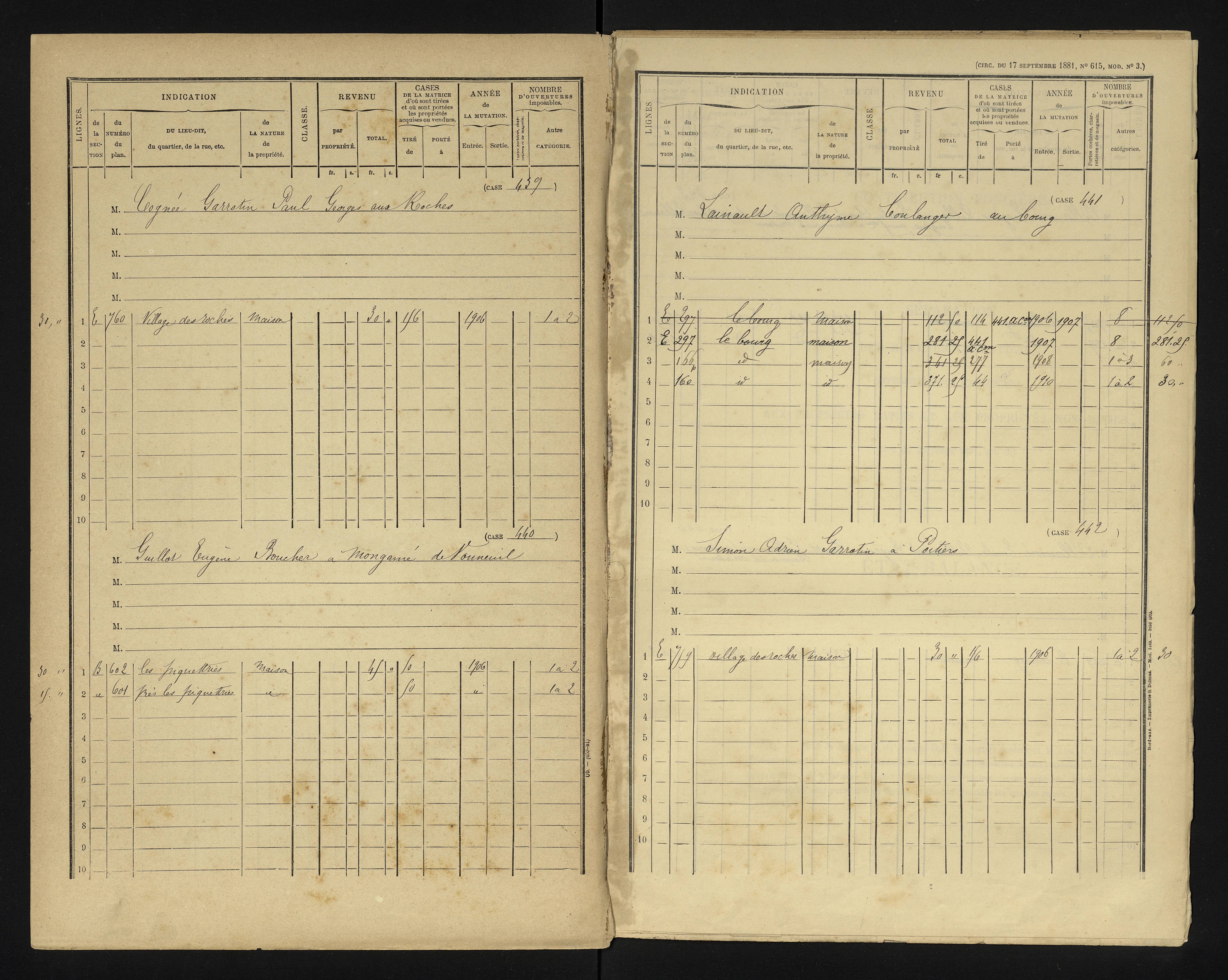 Bonneuil-Matours - FRAD086_cadastre Cases 1-444 