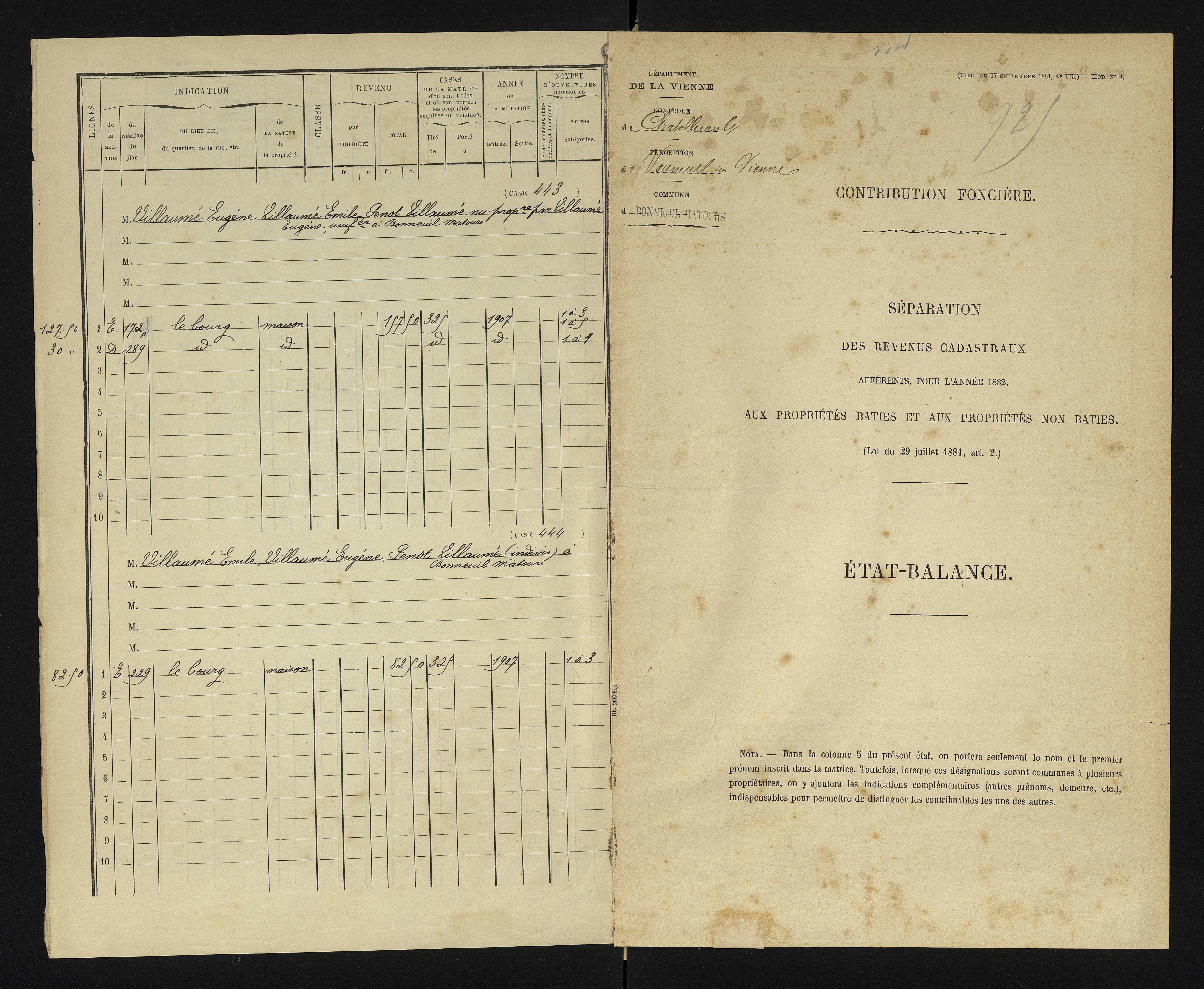 Bonneuil-Matours - FRAD086_cadastre Cases 1-444 