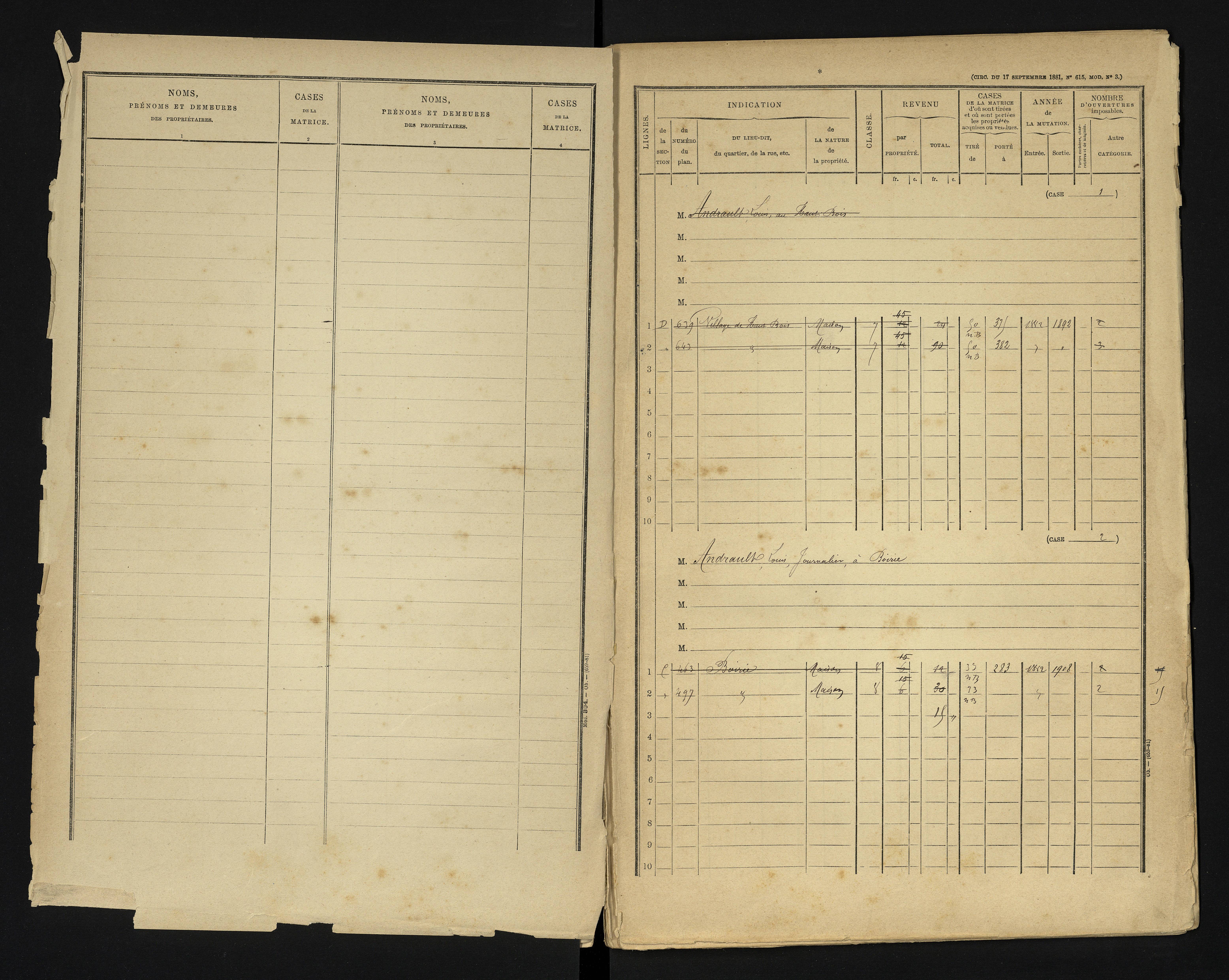 Bonneuil-Matours - FRAD086_cadastre Cases 1-444 