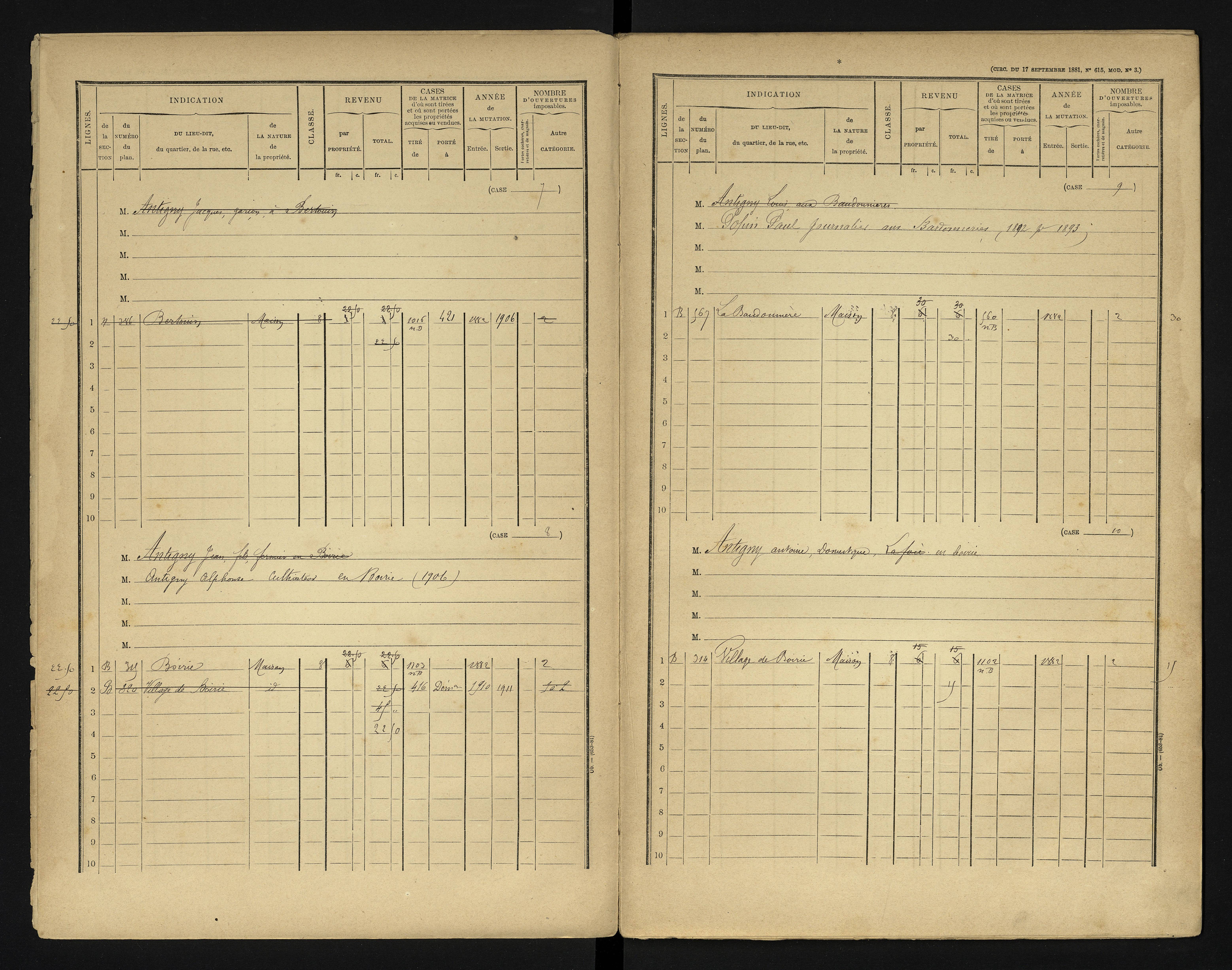 Bonneuil-Matours - FRAD086_cadastre Cases 1-444 