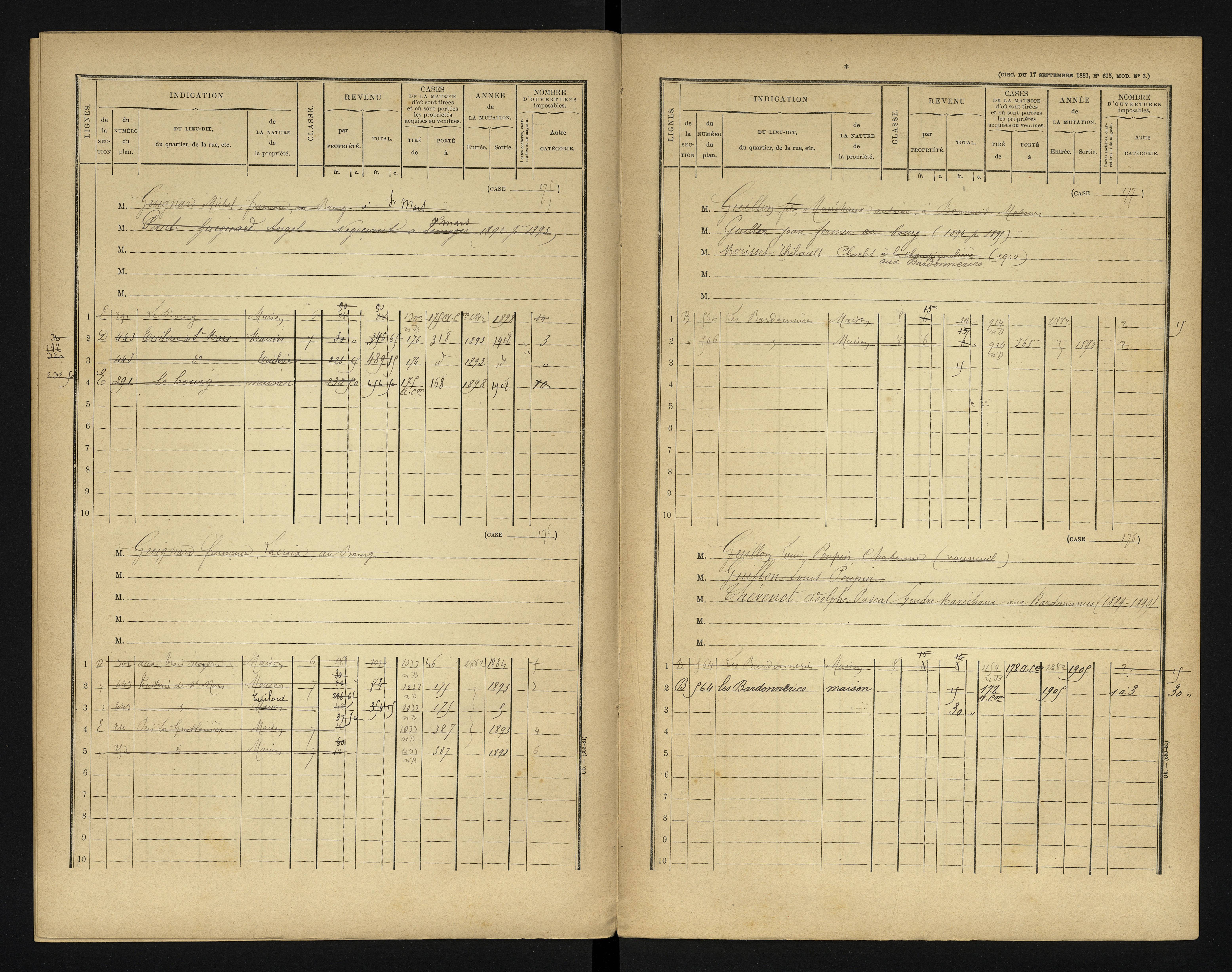 Bonneuil-Matours - FRAD086_cadastre Cases 1-444 