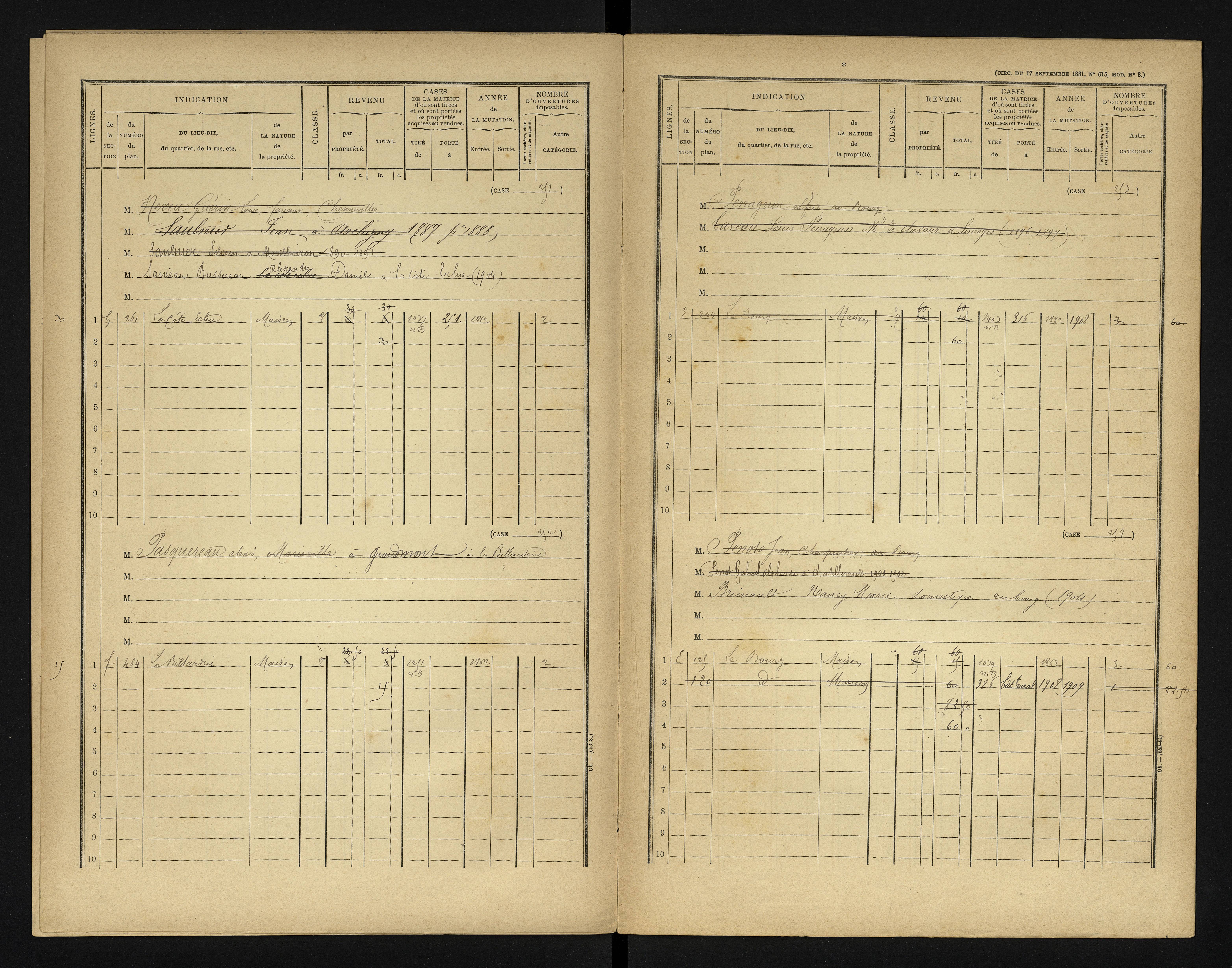 Bonneuil-Matours - FRAD086_cadastre Cases 1-444 