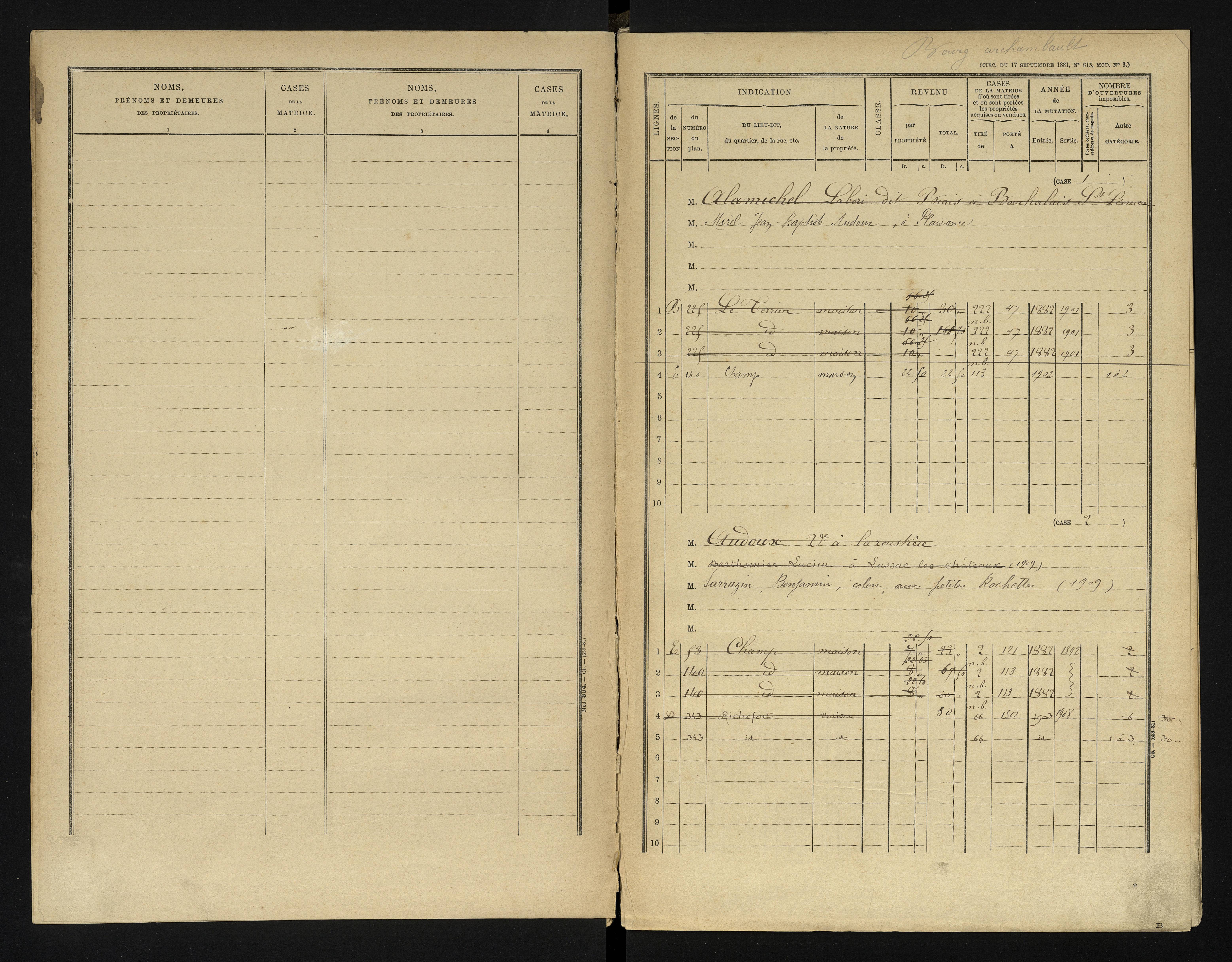 Bourg-Archambault - FRAD086_cadastre Cases 1-144 