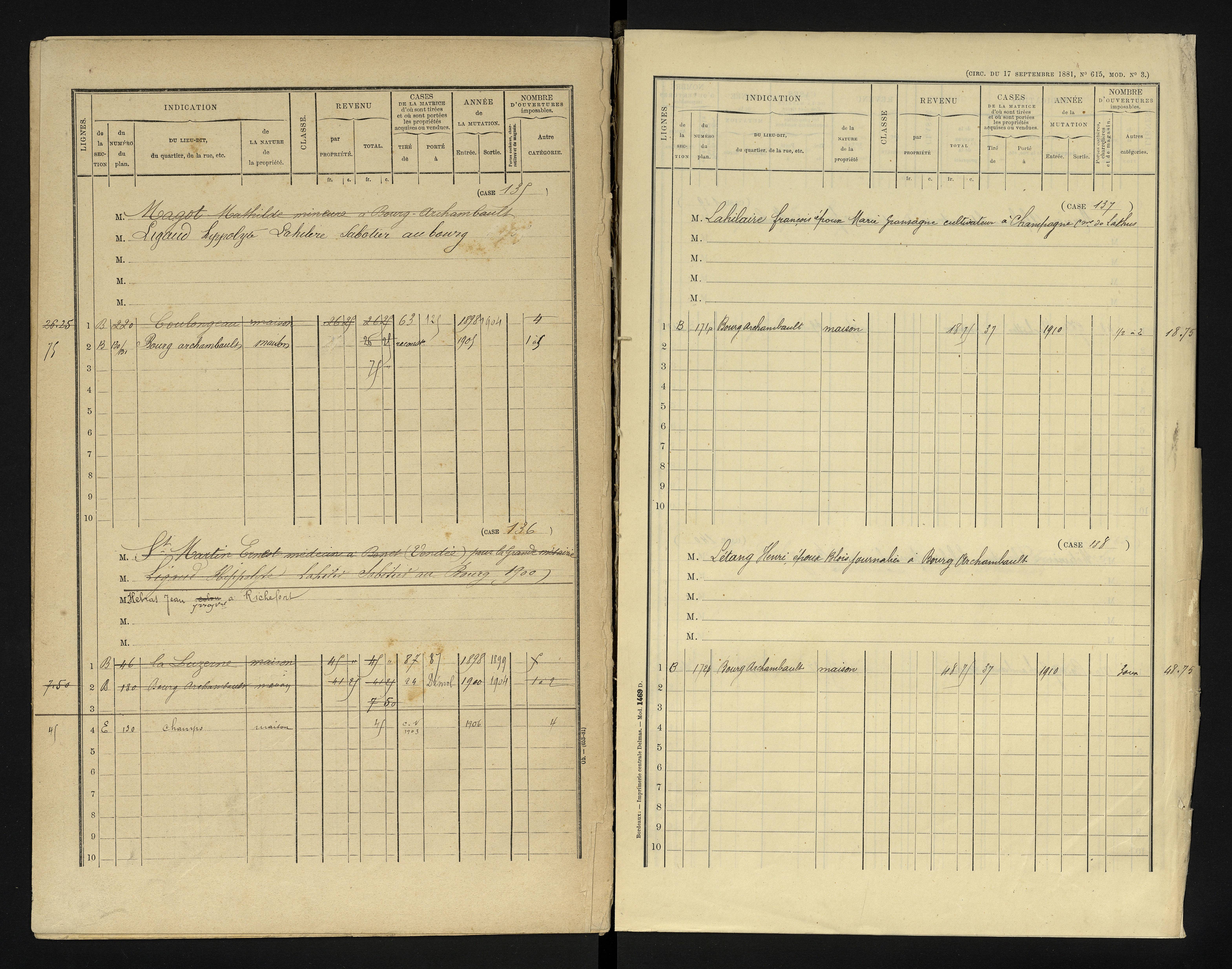 Bourg-Archambault - FRAD086_cadastre Cases 1-144 