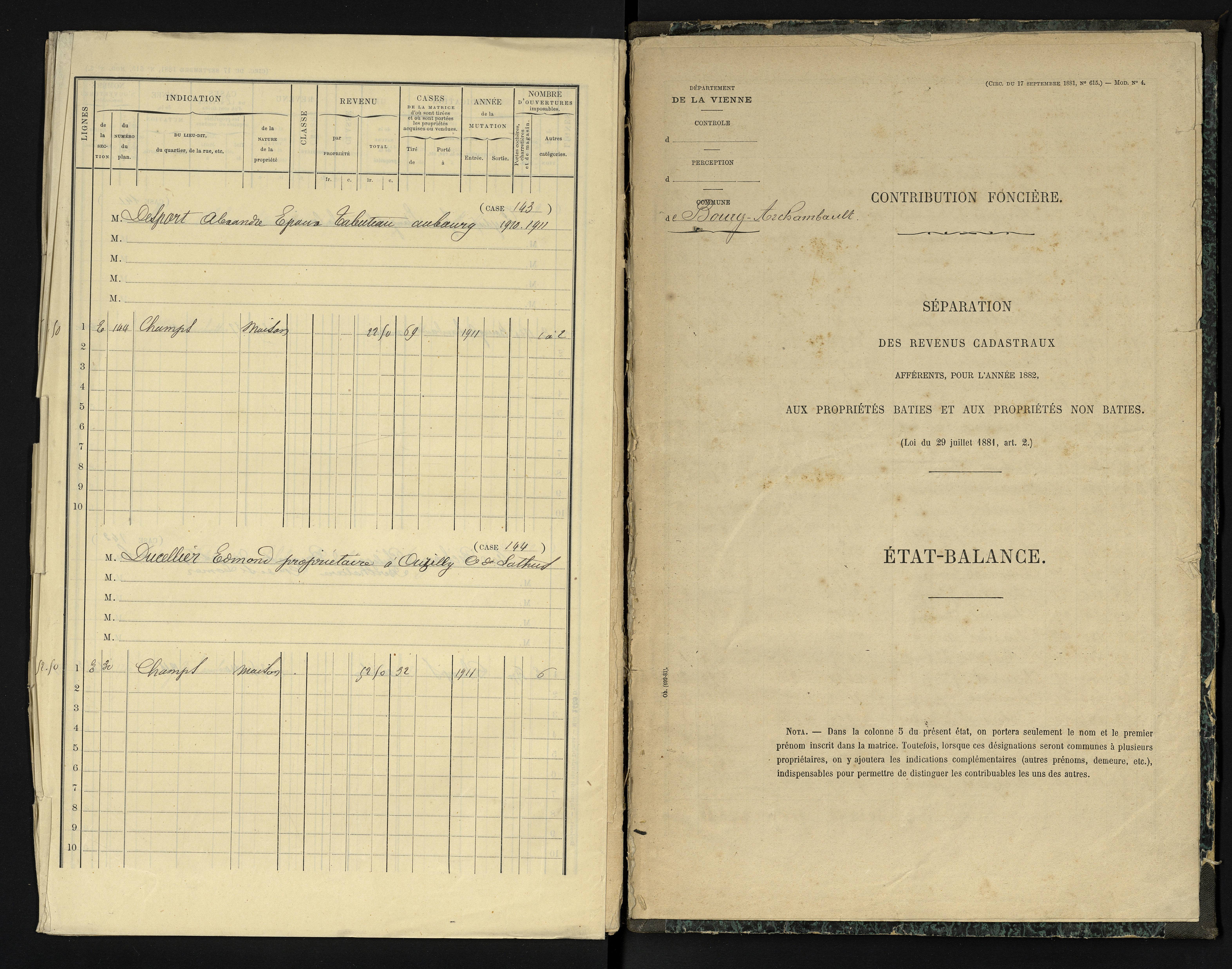 Bourg-Archambault - FRAD086_cadastre Cases 1-144 