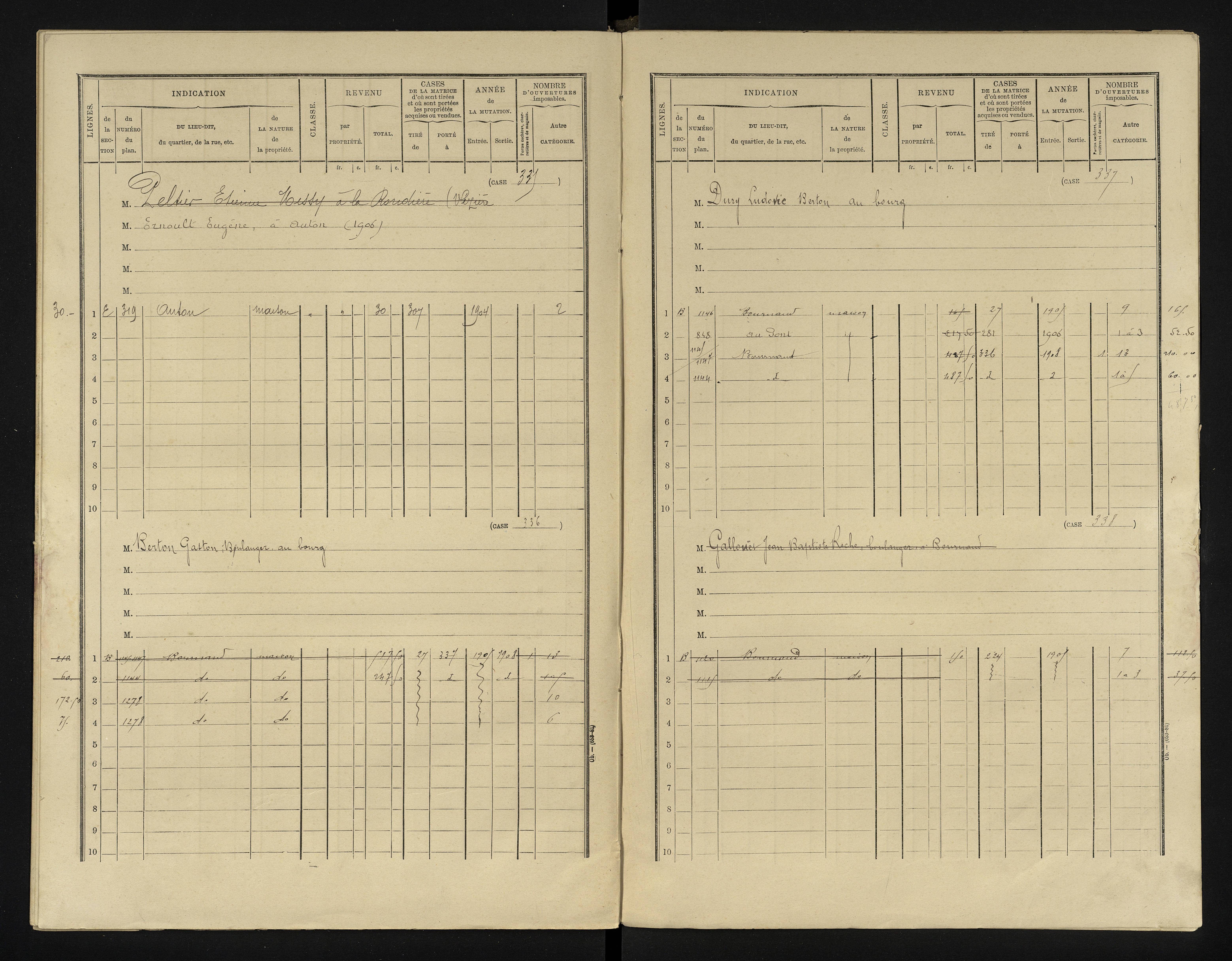 Bournand - FRAD086_cadastre Cases 1-344 