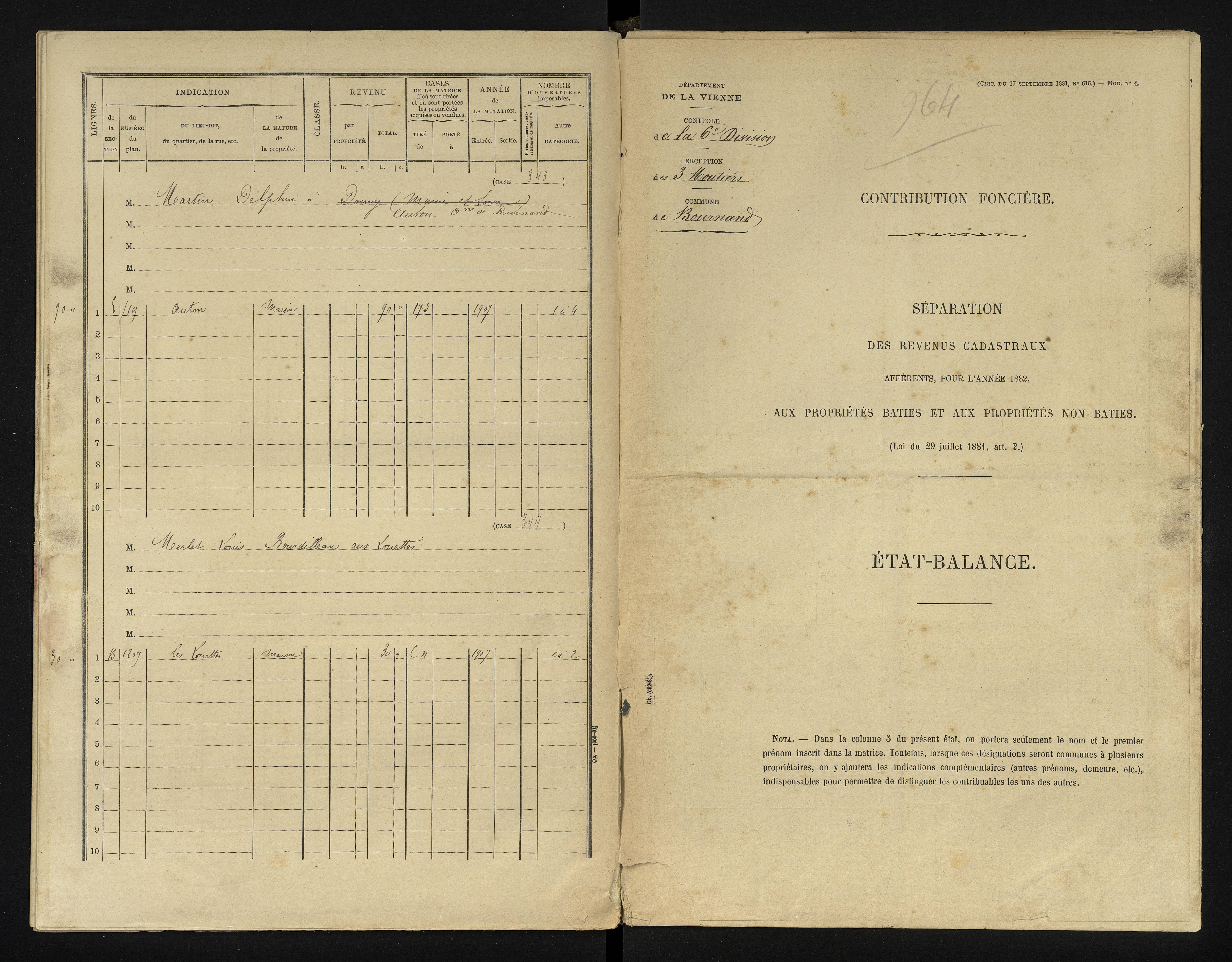 Bournand - FRAD086_cadastre Cases 1-344 