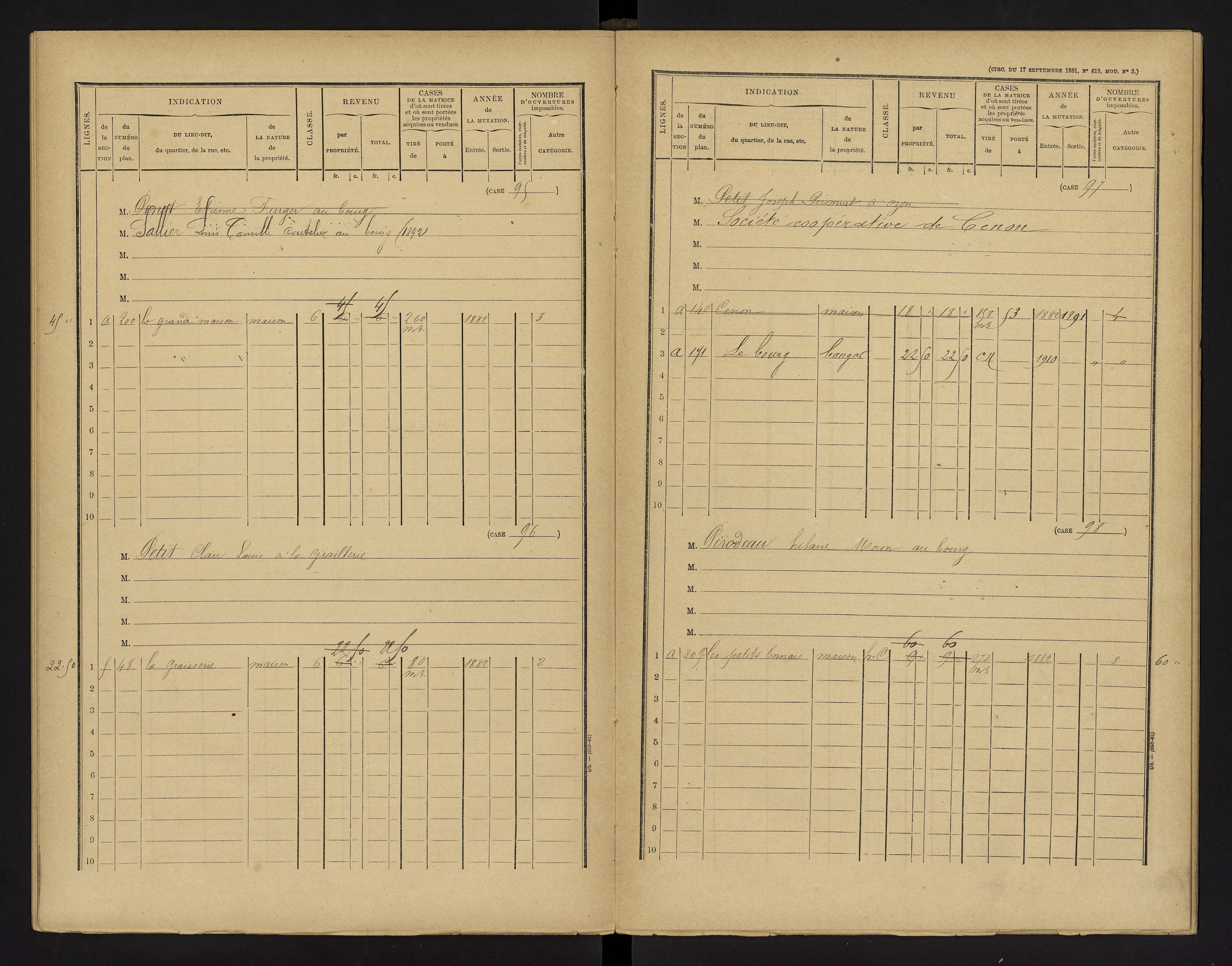Cenon-sur-Vienne - FRAD086_cadastre Cases 1-160 