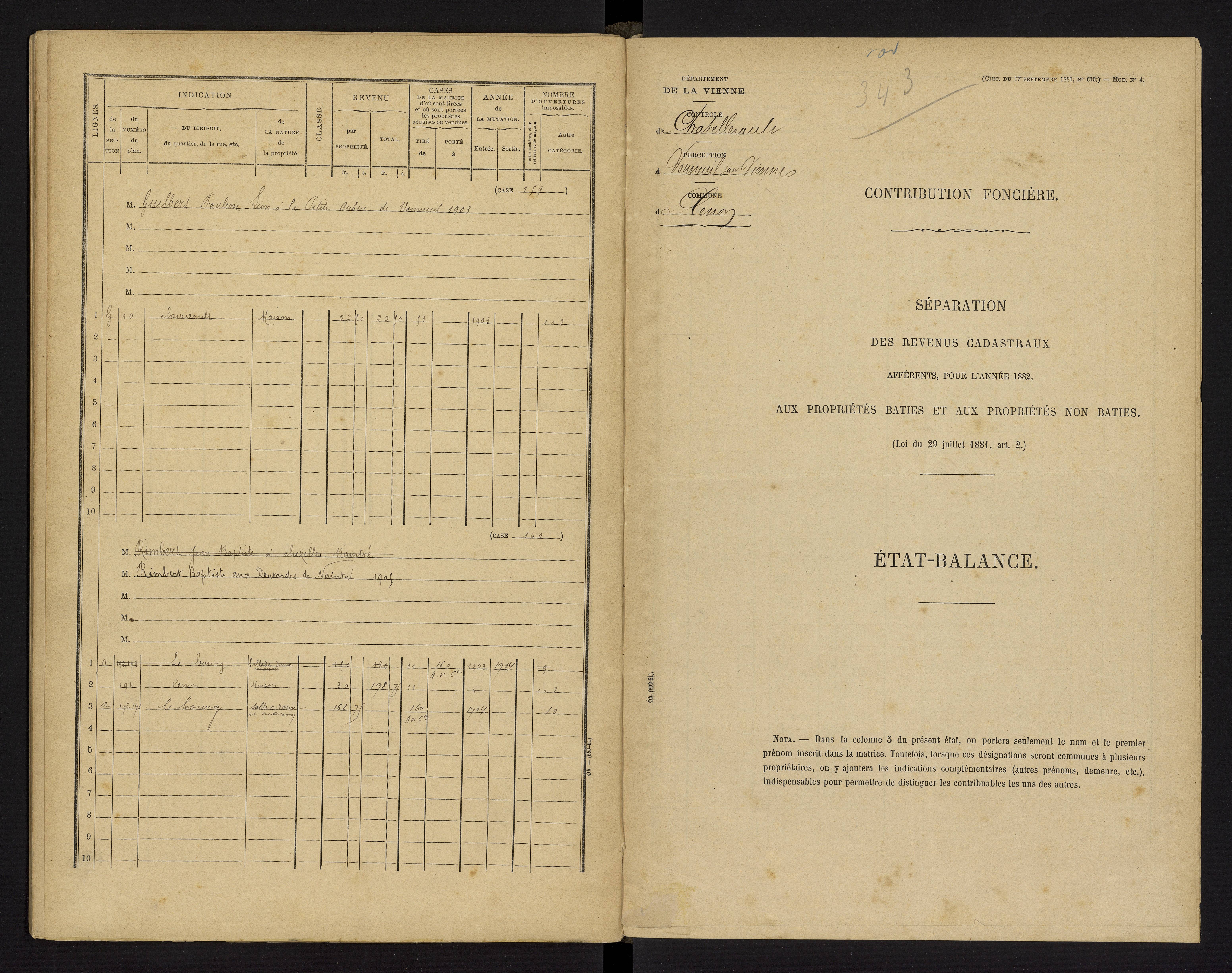 Cenon-sur-Vienne - FRAD086_cadastre Cases 1-160 