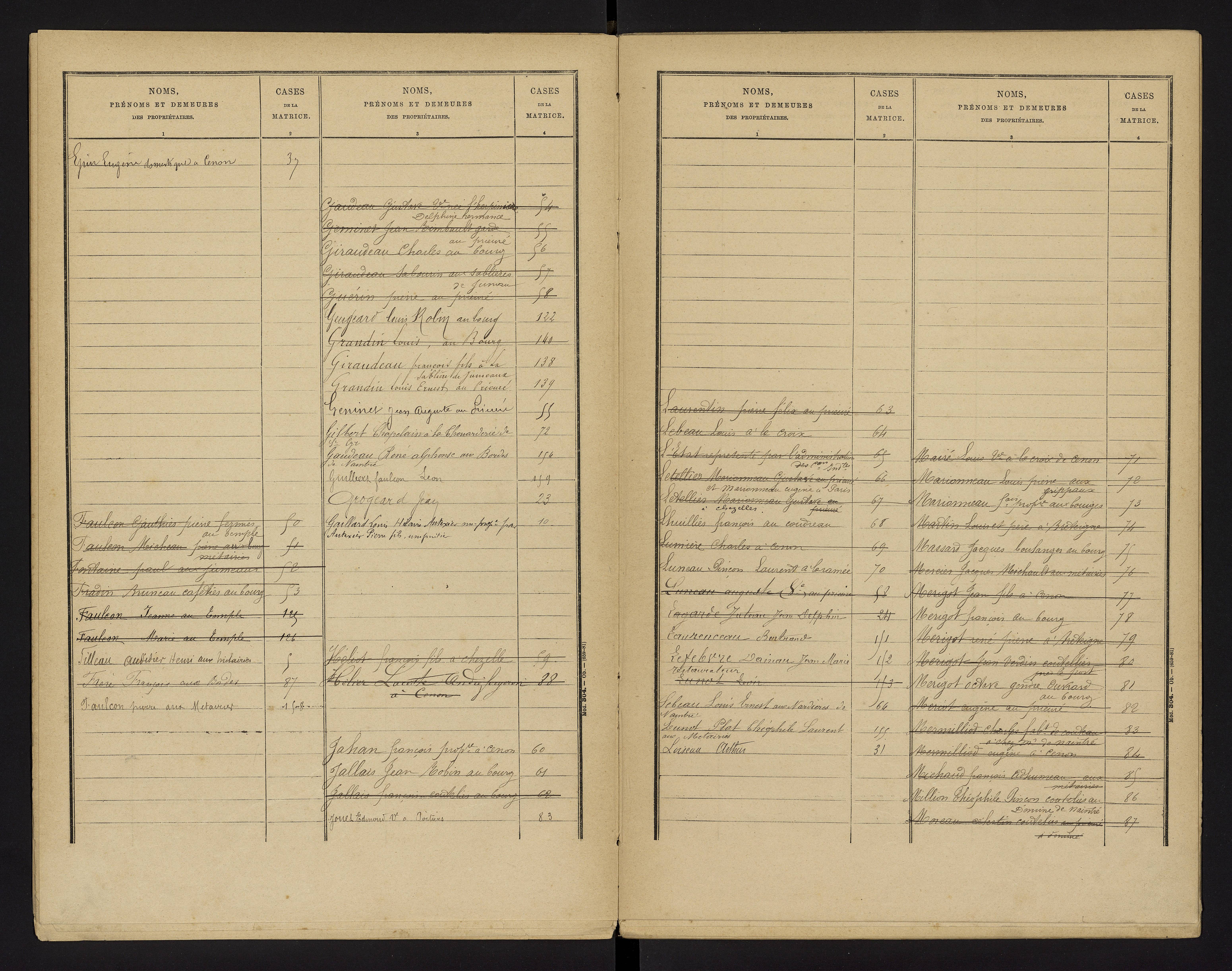 Cenon-sur-Vienne - FRAD086_cadastre Cases 1-160 