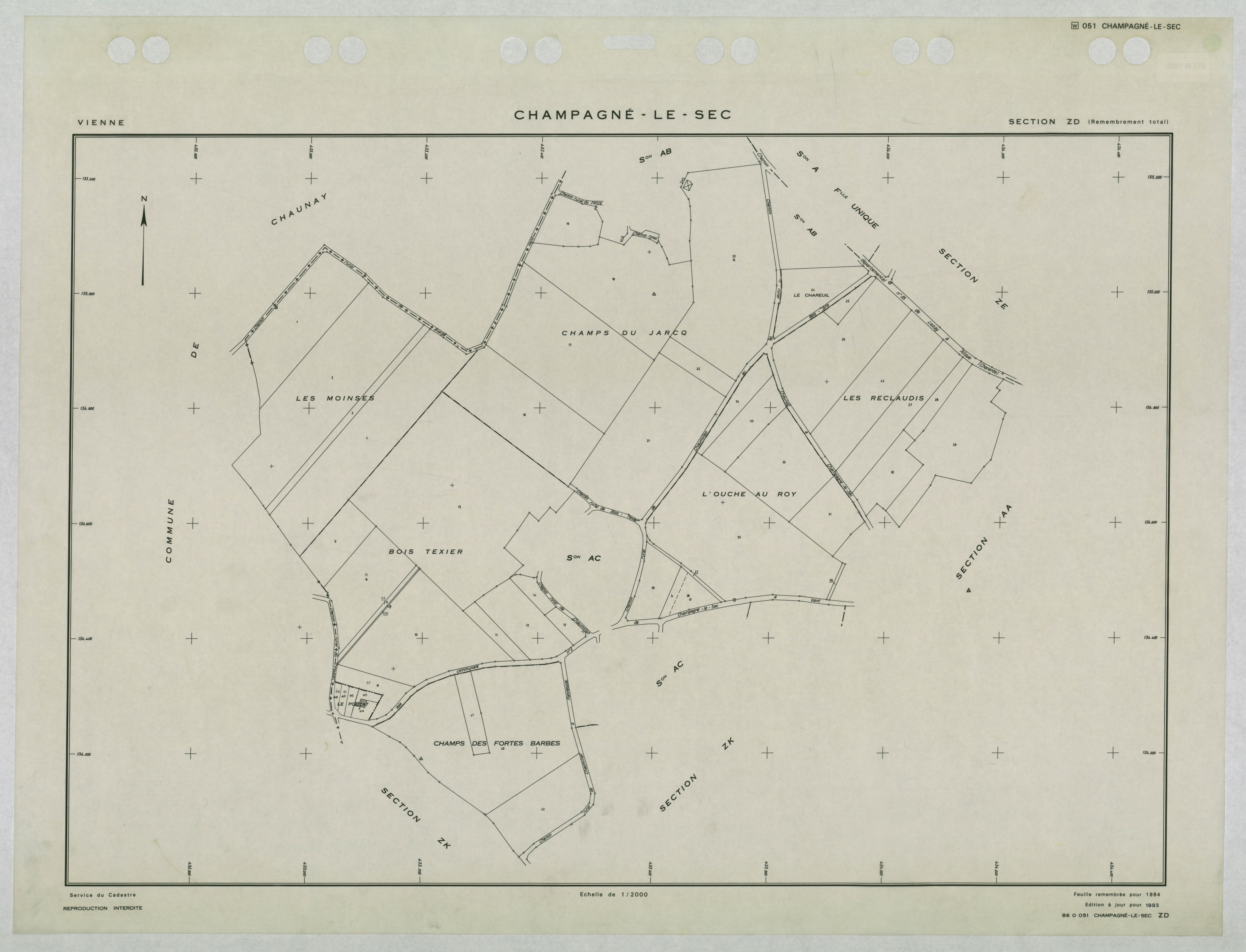 Champagné-le-Sec - FRAD086_cadastre Plans remembrés 