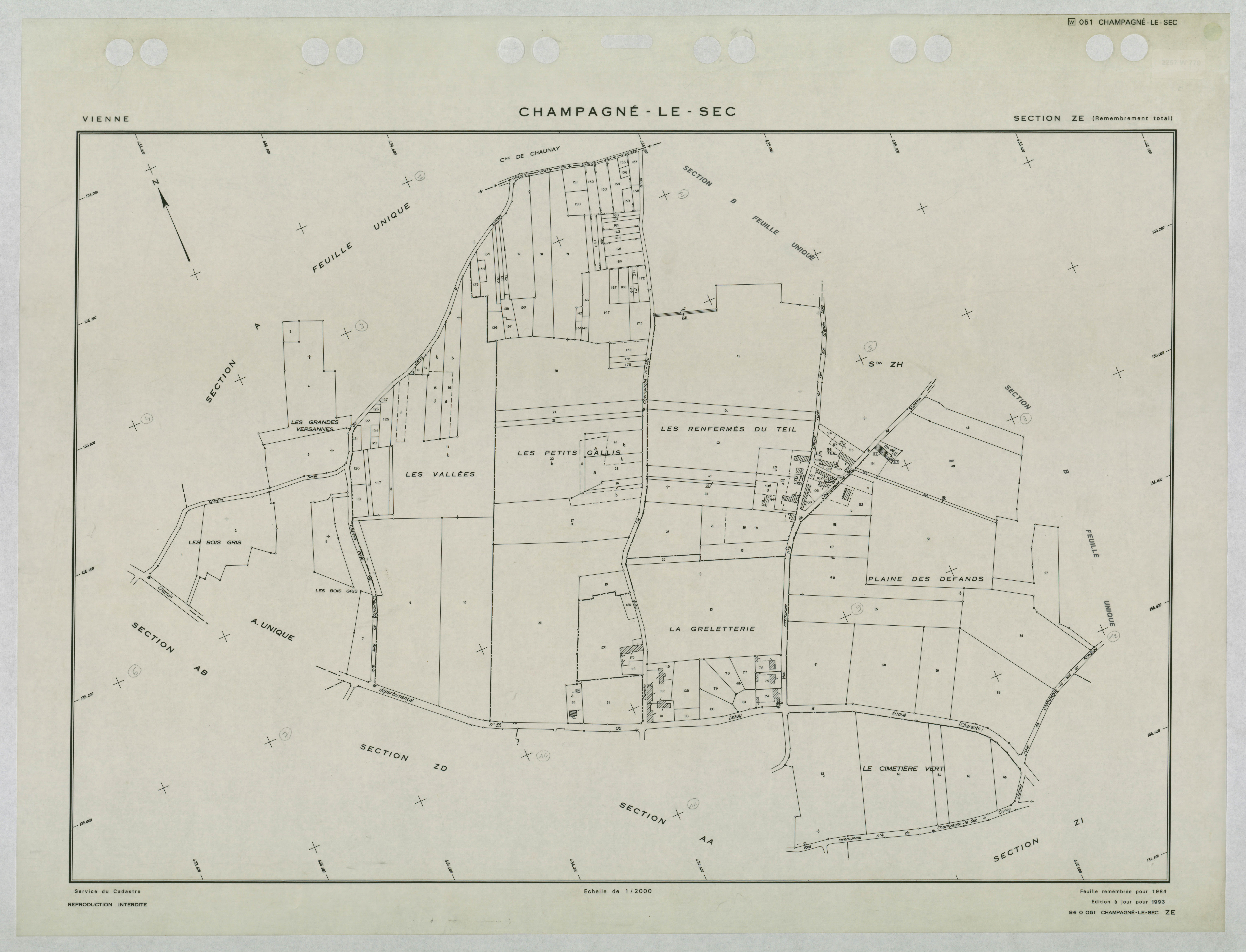 Champagné-le-Sec - FRAD086_cadastre Plans remembrés 