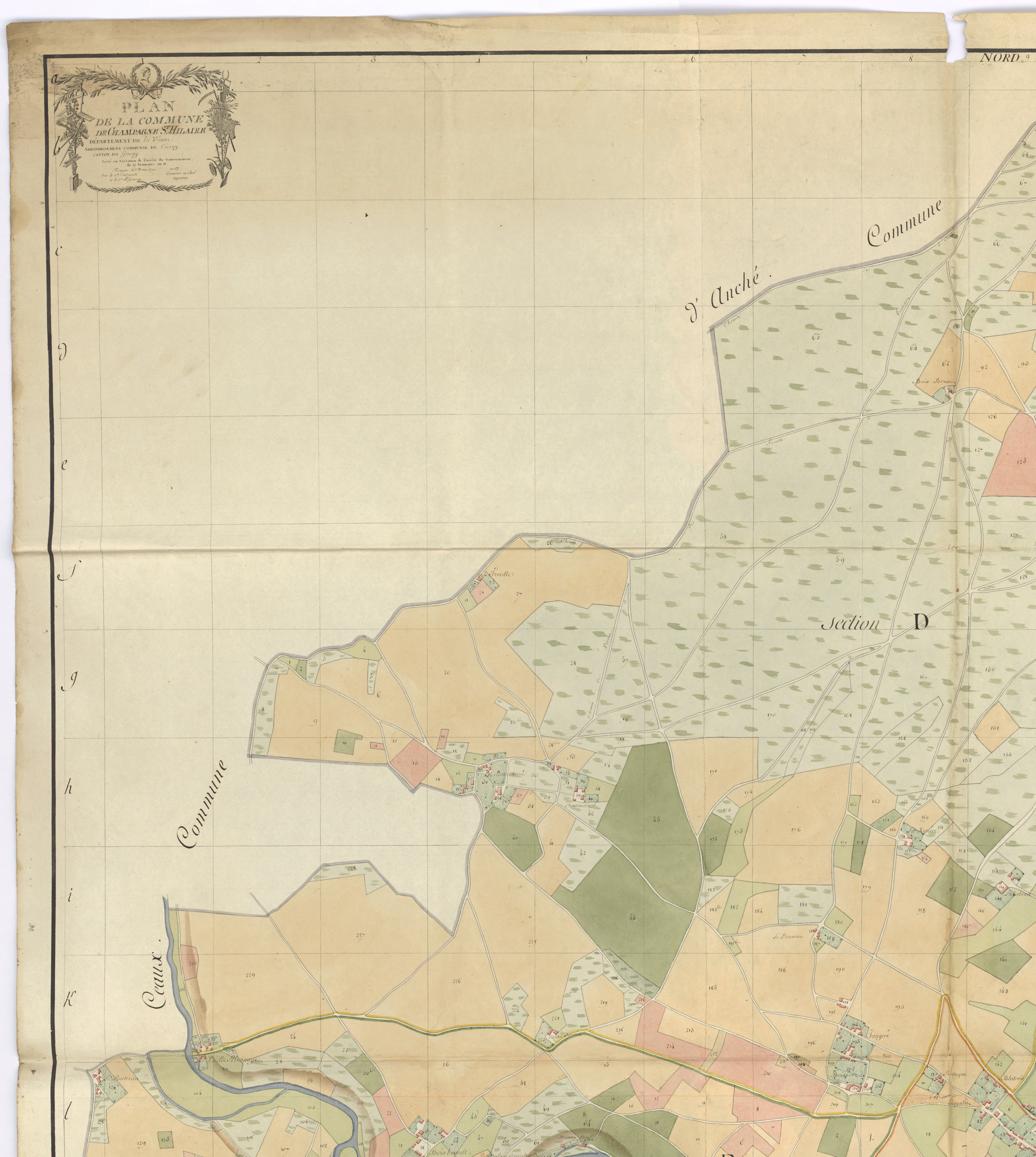 Champagné-Saint-Hilaire - FRAD086_cadastre Plan en couleur, sections A à G (an XII). Plan, sections A à G (1807). 