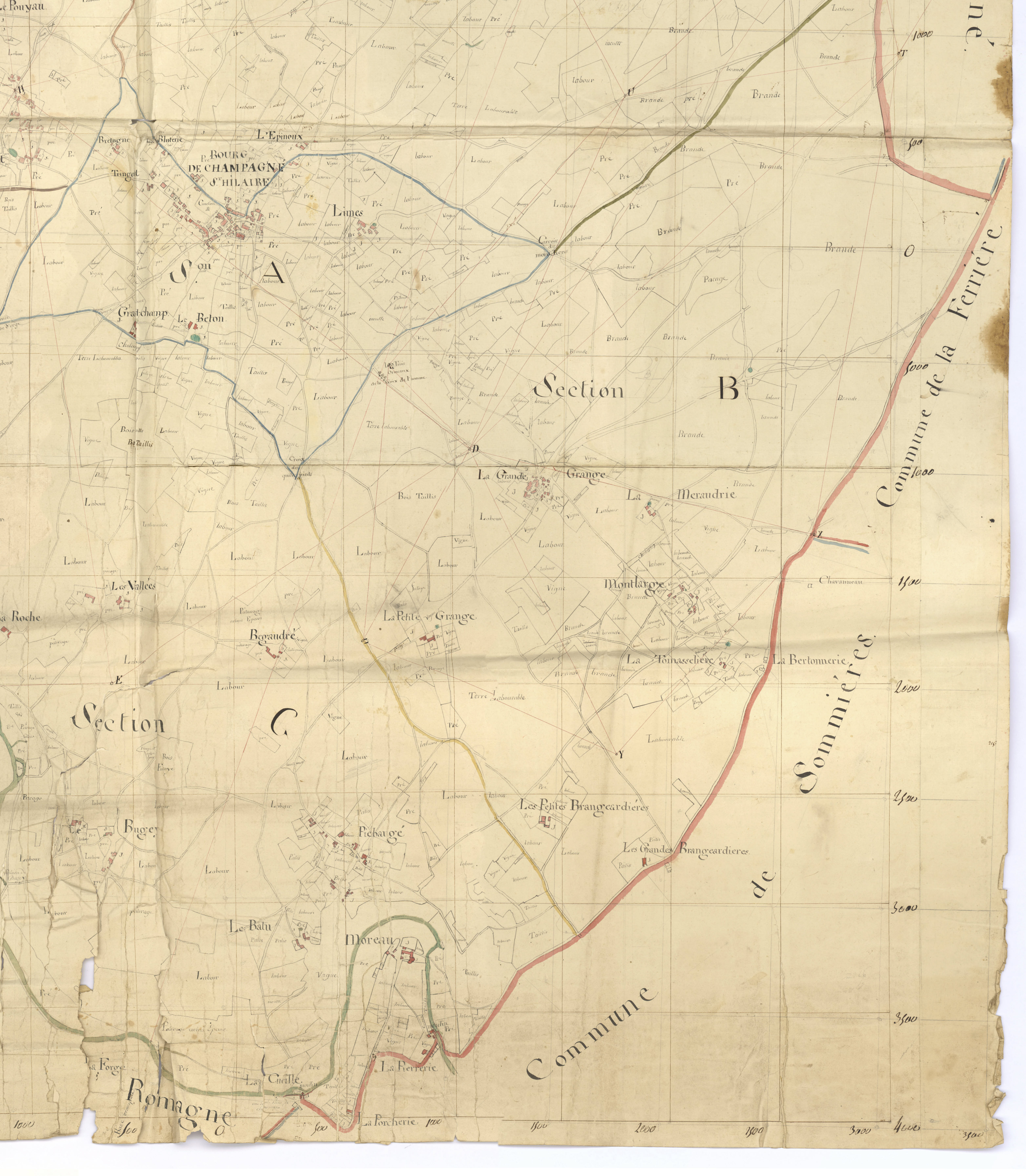Champagné-Saint-Hilaire - FRAD086_cadastre Plan en couleur, sections A à G (an XII). Plan, sections A à G (1807). 