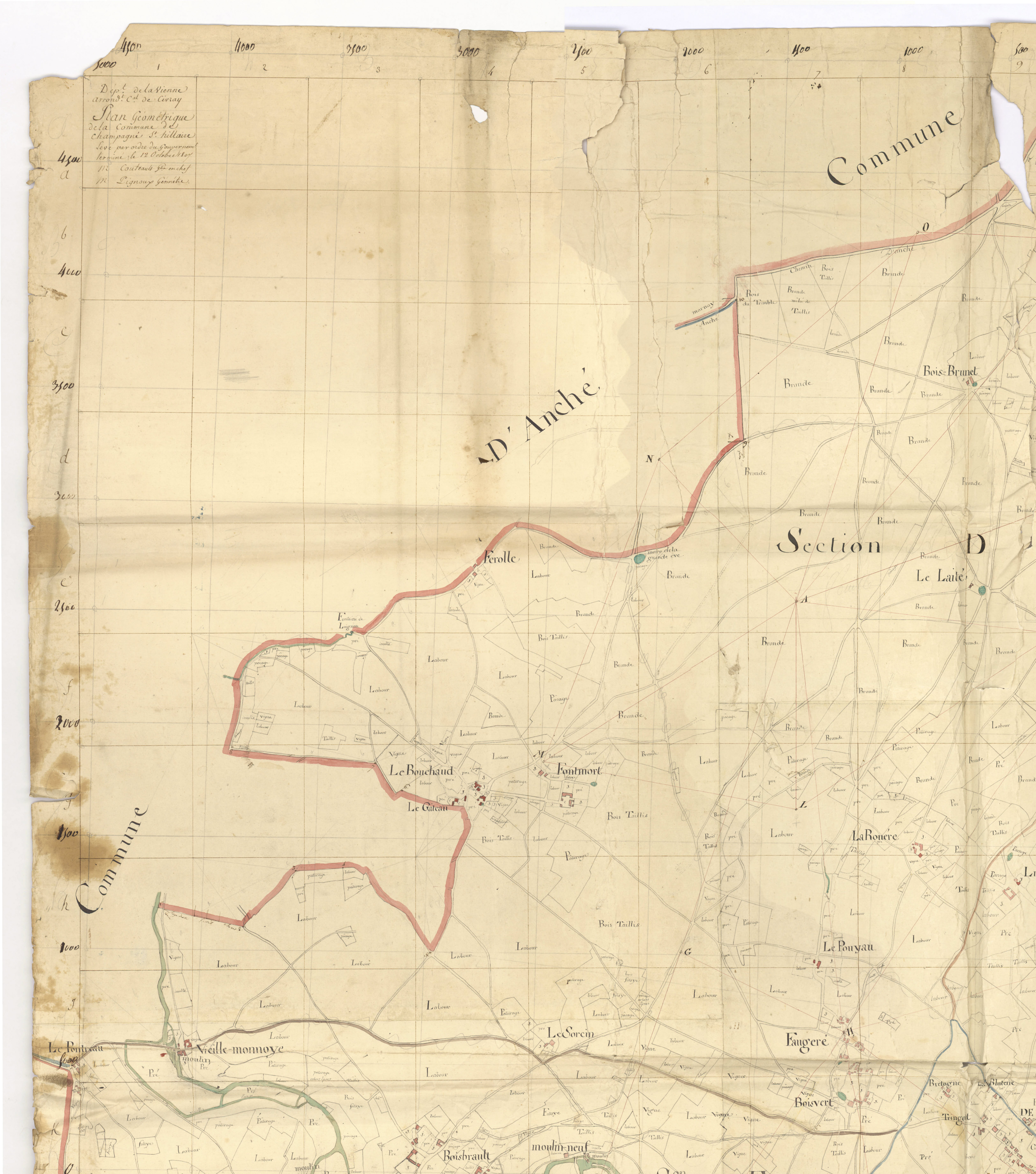 Champagné-Saint-Hilaire - FRAD086_cadastre Plan en couleur, sections A à G (an XII). Plan, sections A à G (1807). 