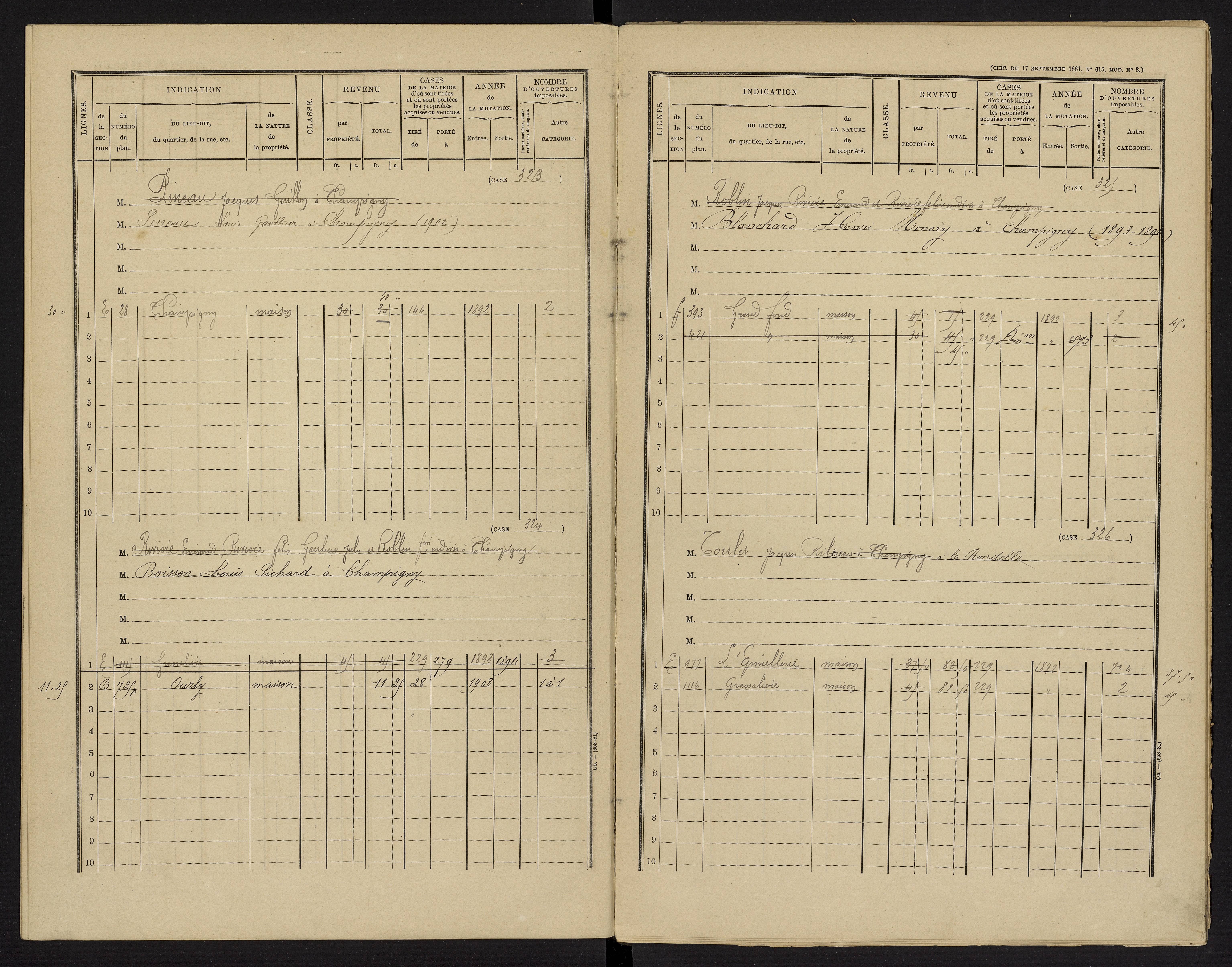 Champigny-le-Sec - FRAD086_cadastre Cases 1-360 