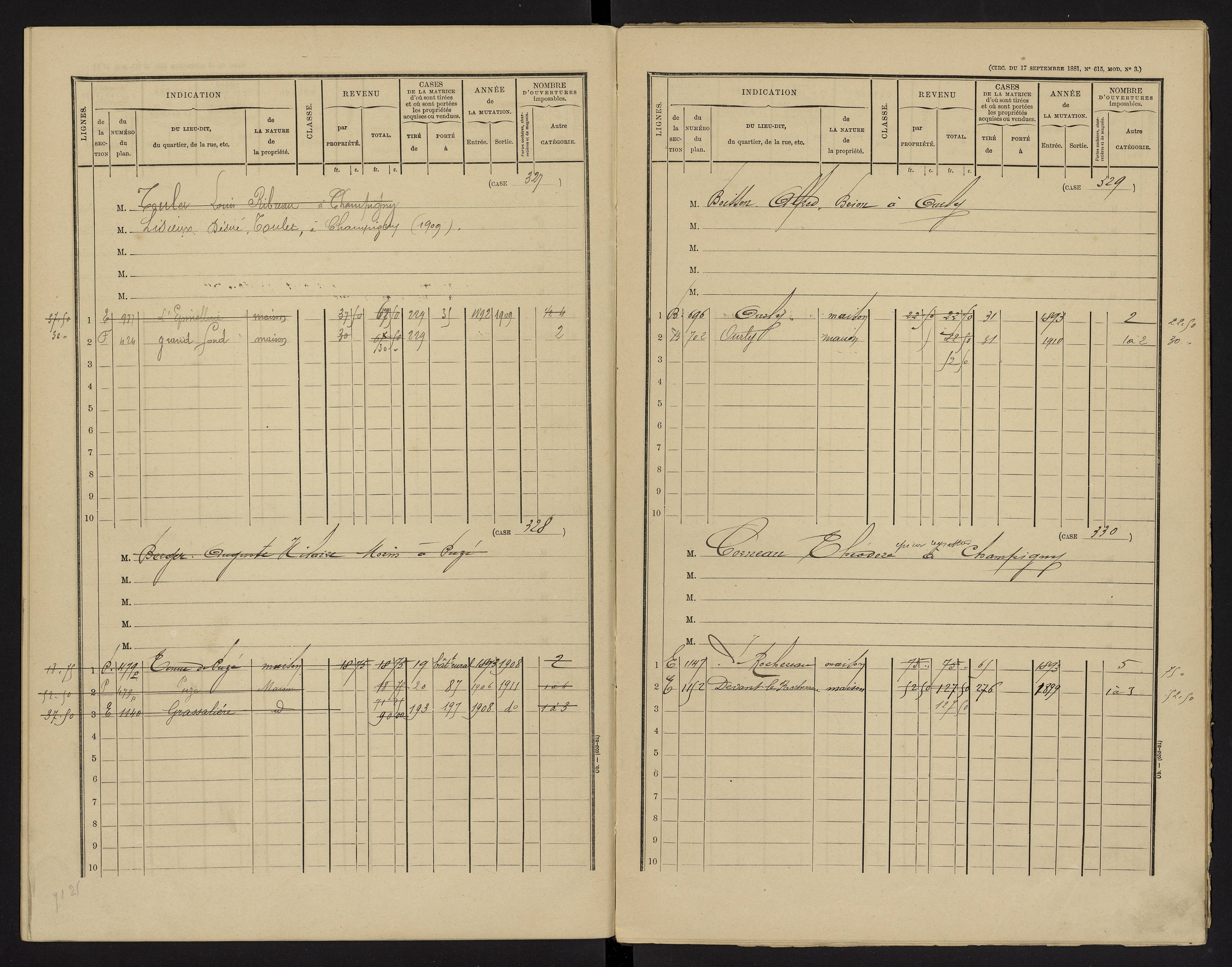 Champigny-le-Sec - FRAD086_cadastre Cases 1-360 