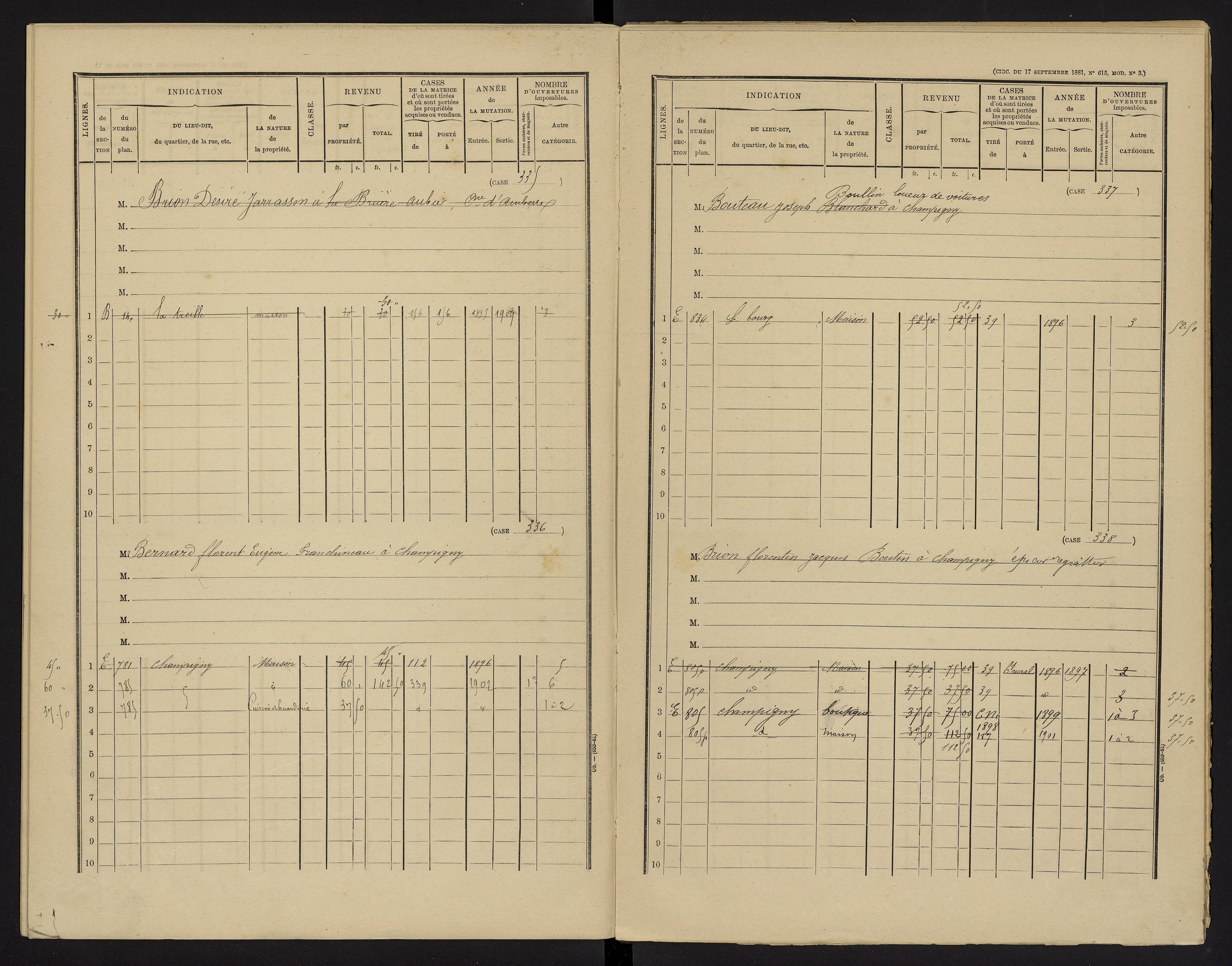 Champigny-le-Sec - FRAD086_cadastre Cases 1-360 