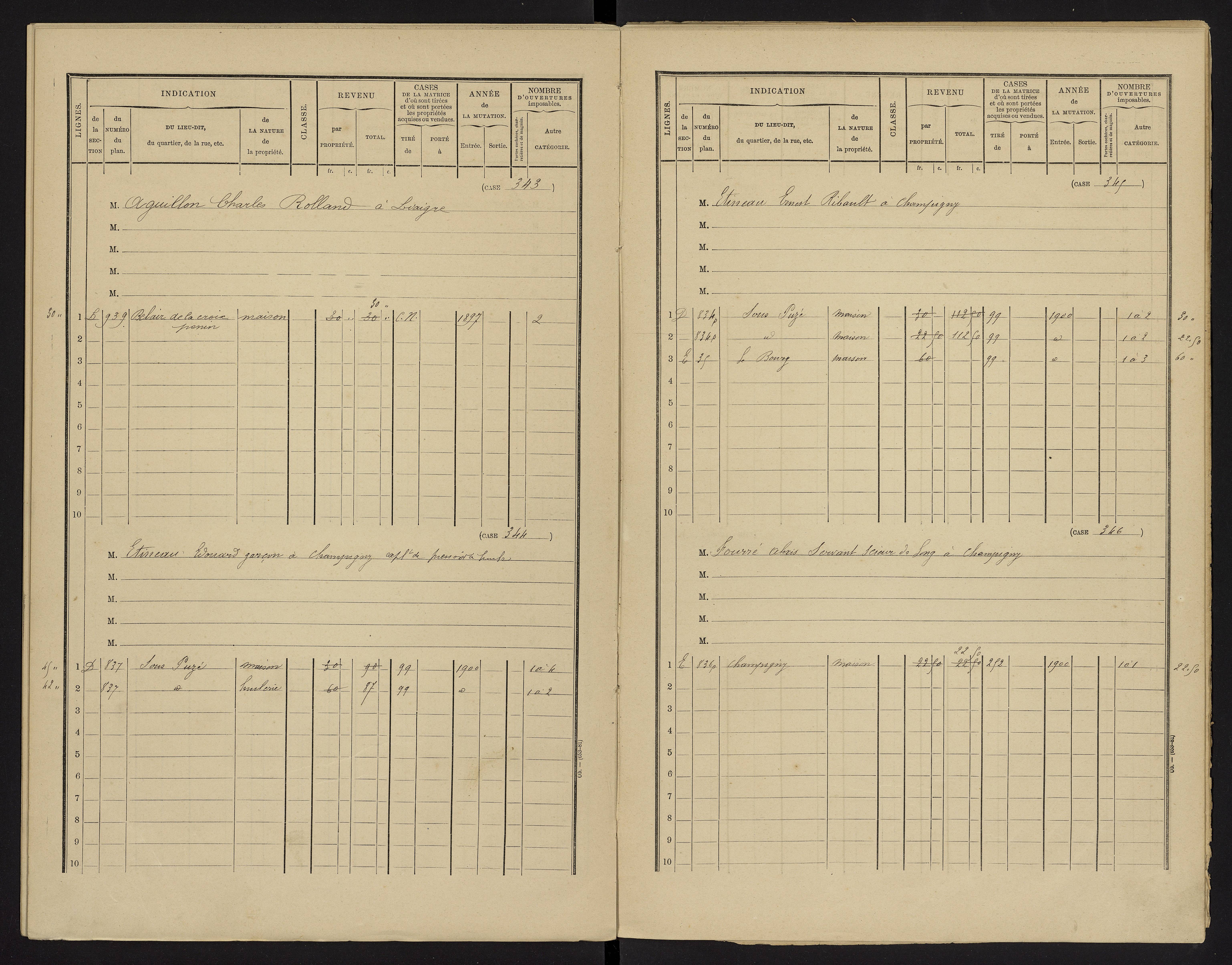 Champigny-le-Sec - FRAD086_cadastre Cases 1-360 