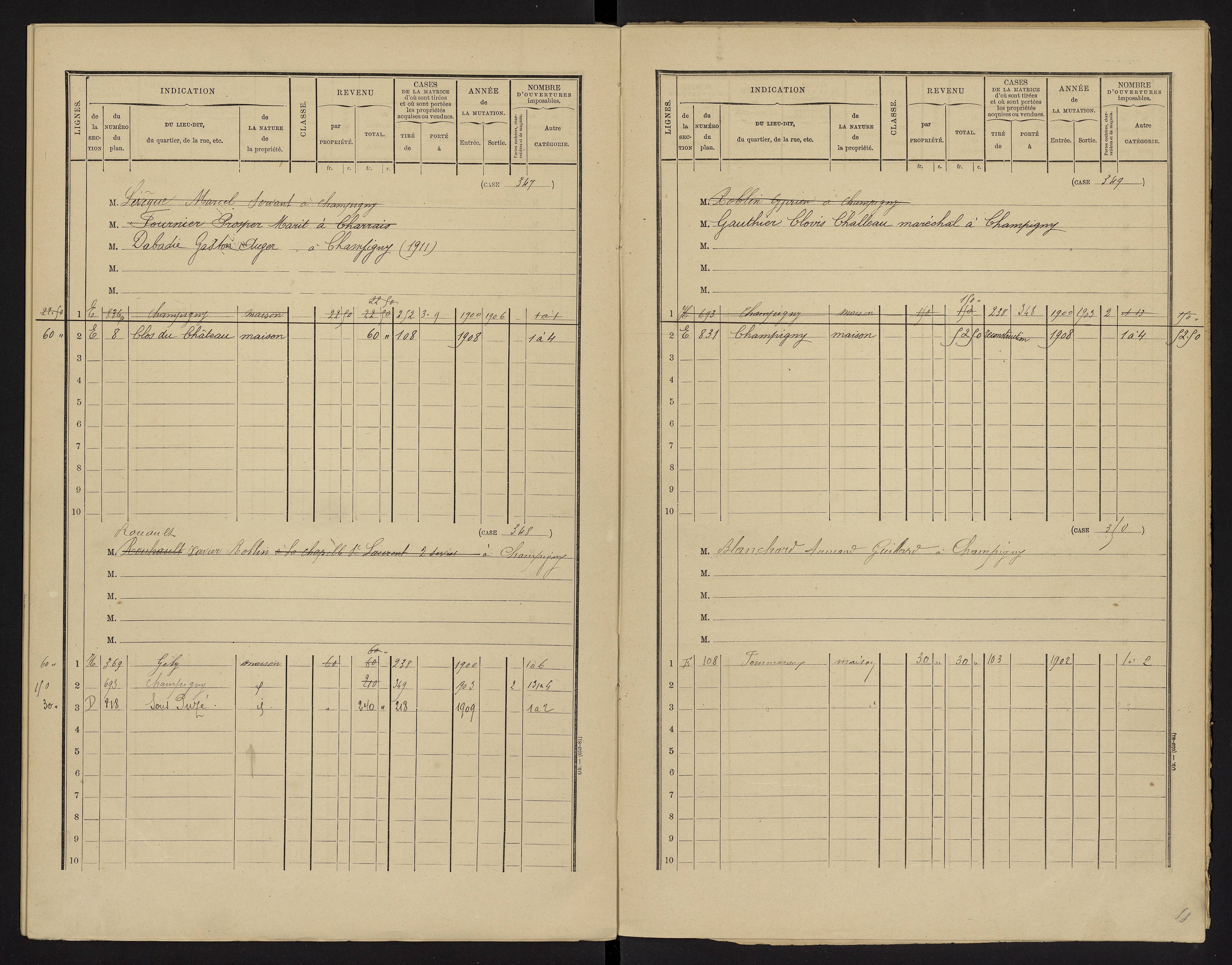 Champigny-le-Sec - FRAD086_cadastre Cases 1-360 