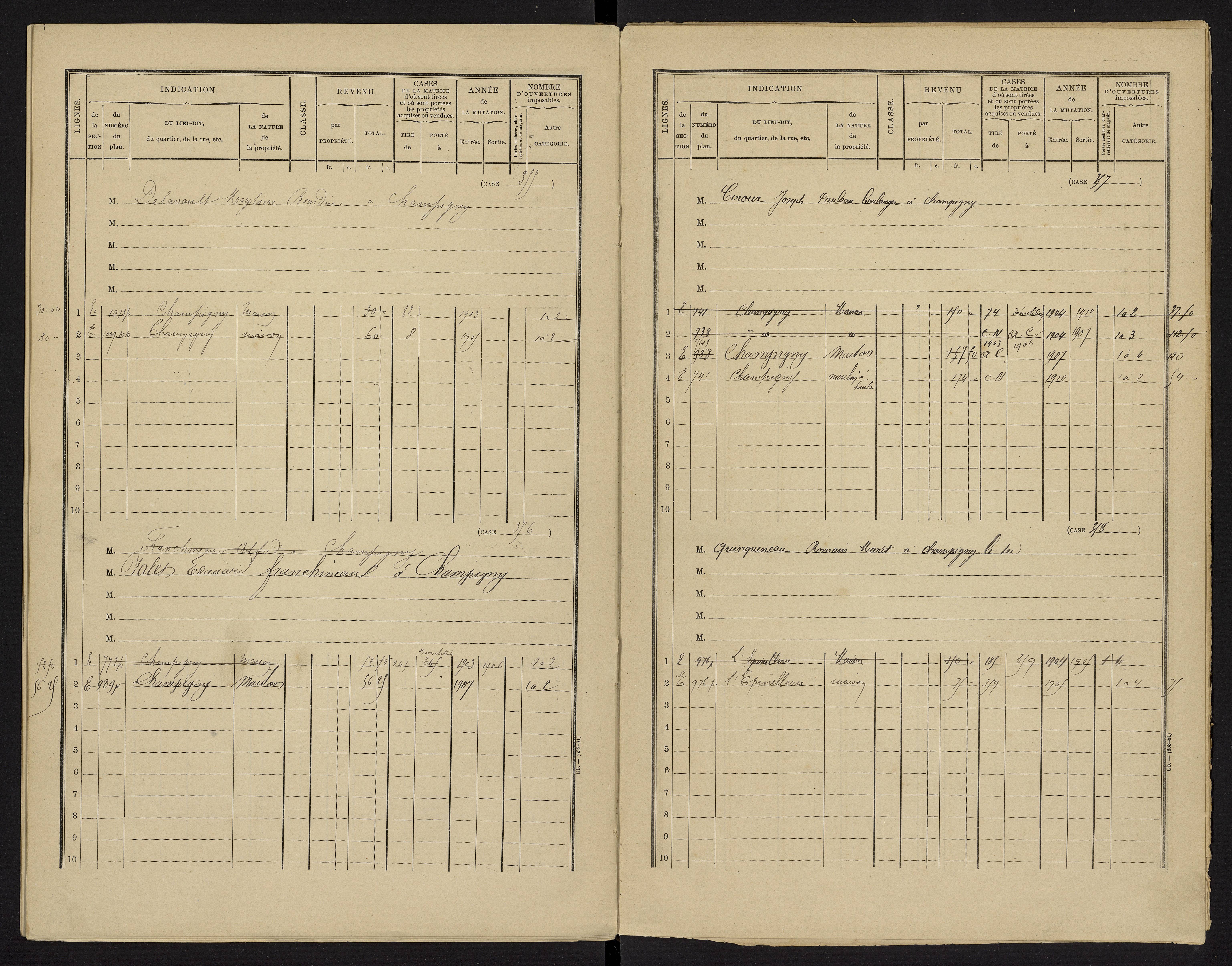 Champigny-le-Sec - FRAD086_cadastre Cases 1-360 