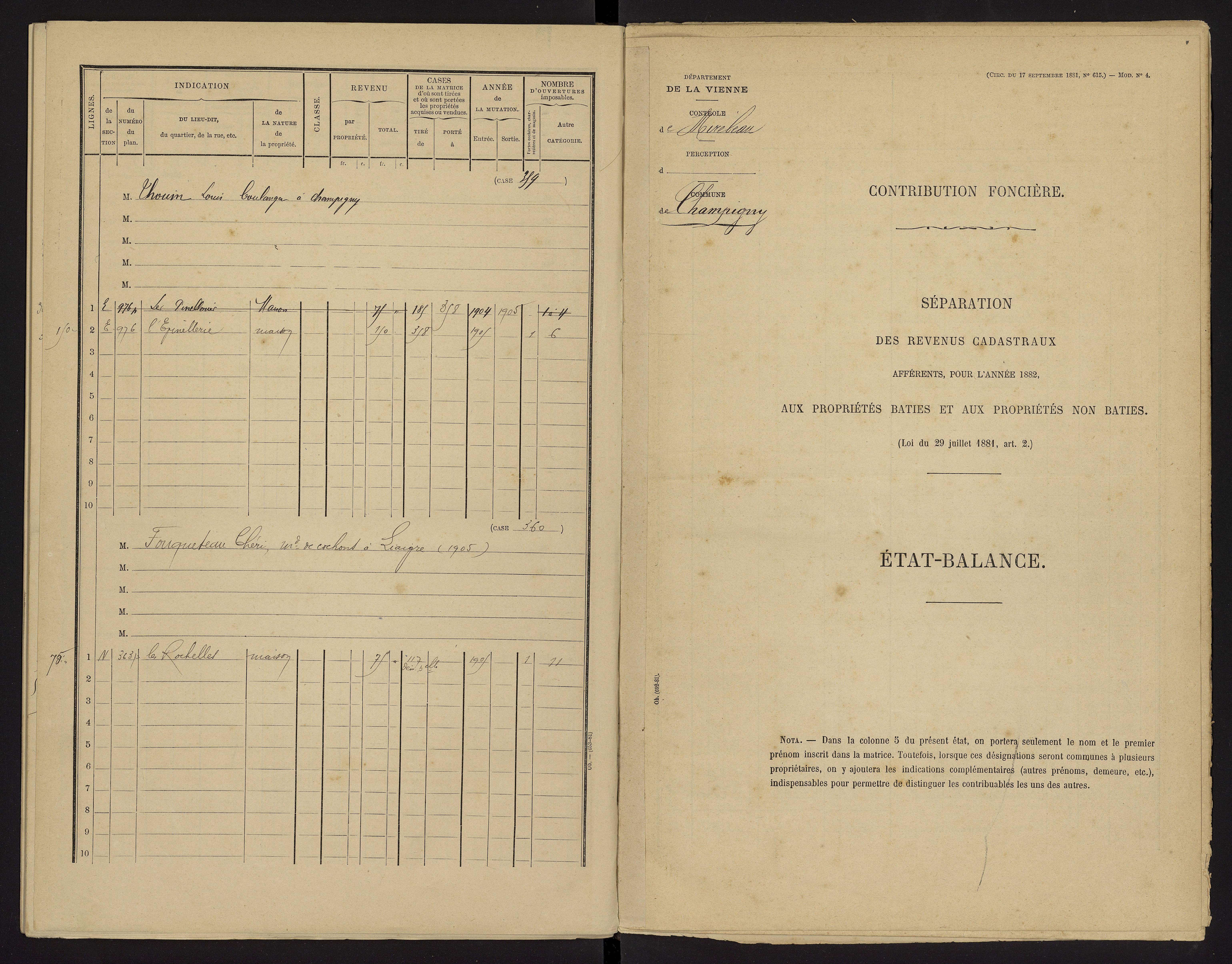 Champigny-le-Sec - FRAD086_cadastre Cases 1-360 