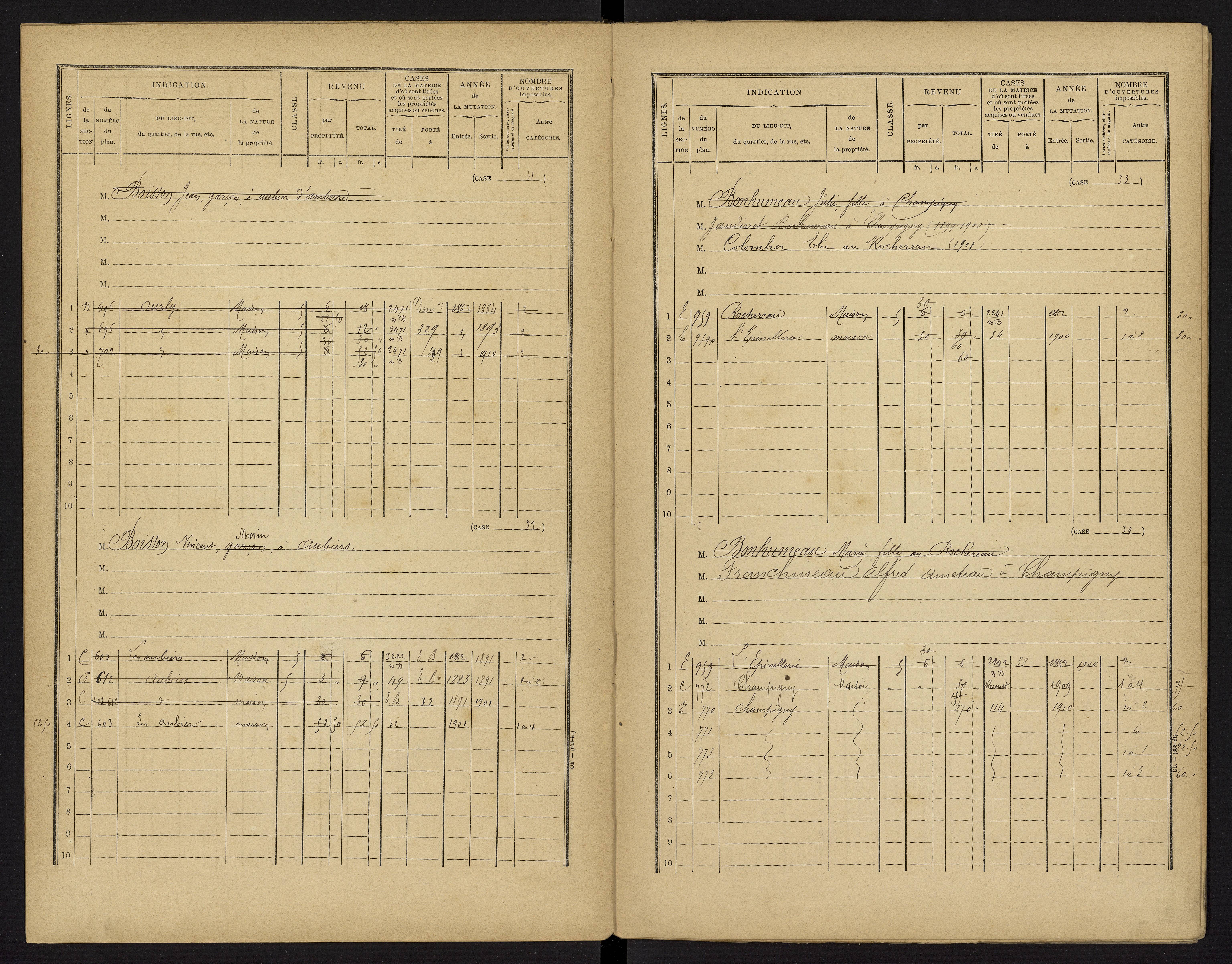 Champigny-le-Sec - FRAD086_cadastre Cases 1-360 