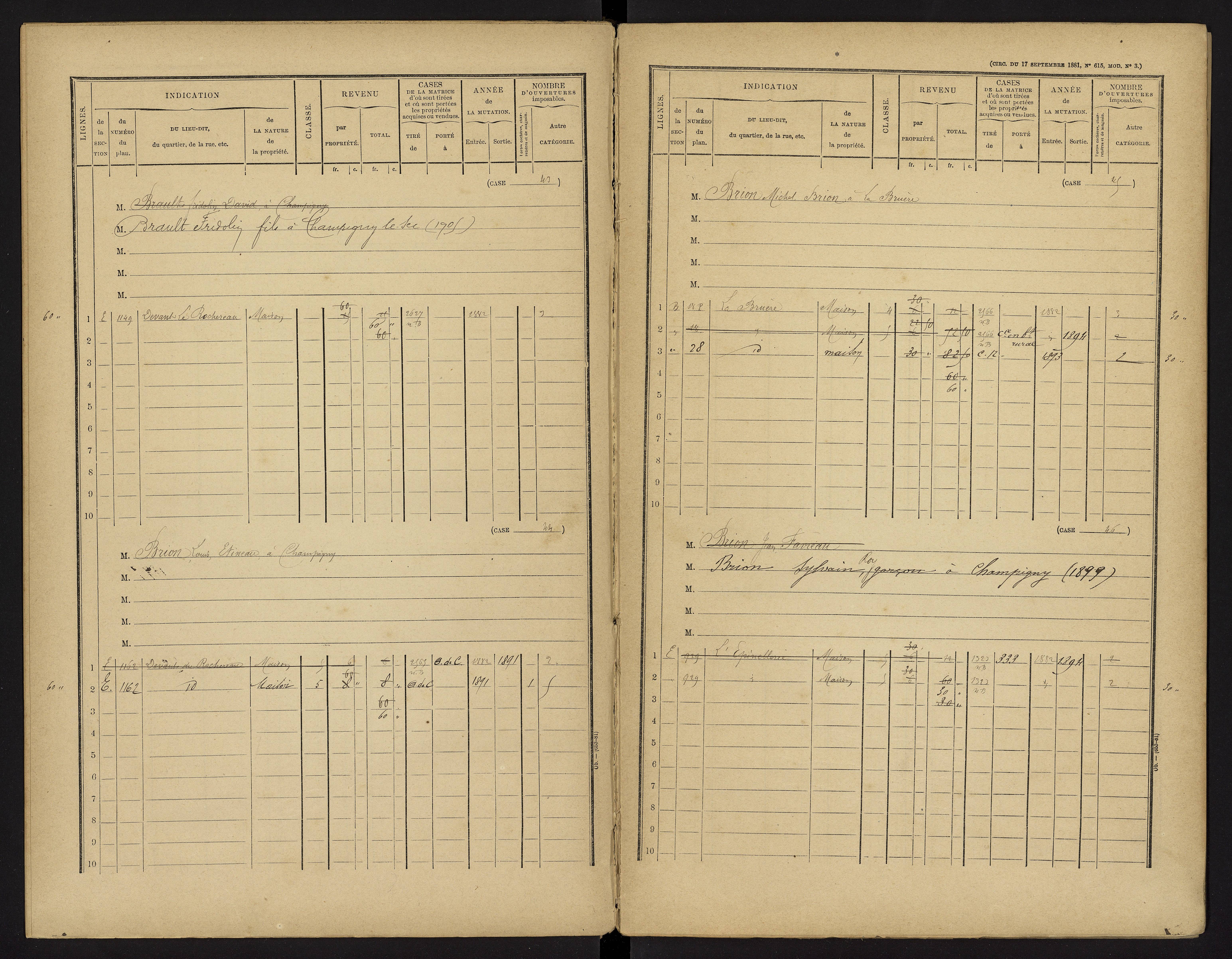 Champigny-le-Sec - FRAD086_cadastre Cases 1-360 