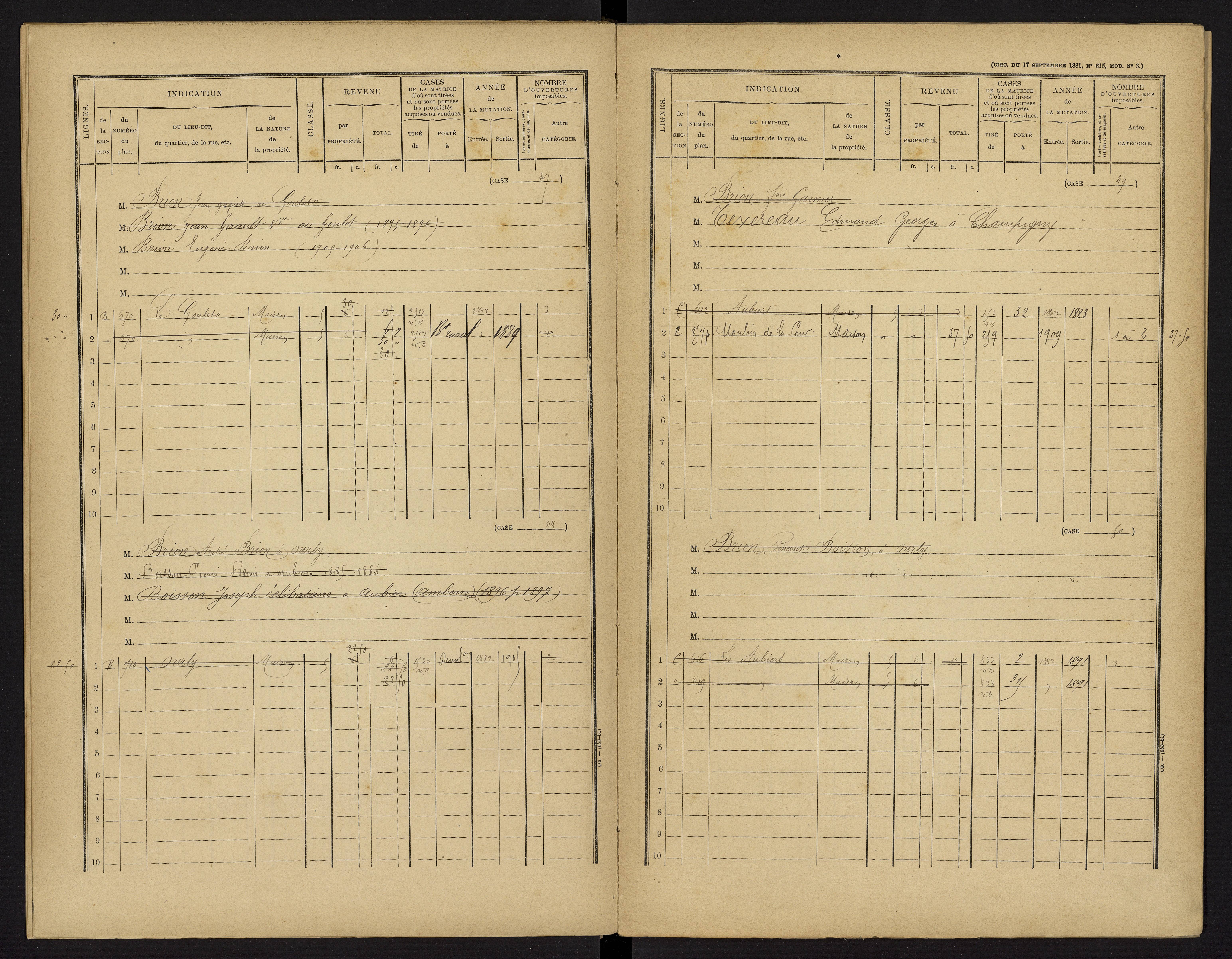 Champigny-le-Sec - FRAD086_cadastre Cases 1-360 