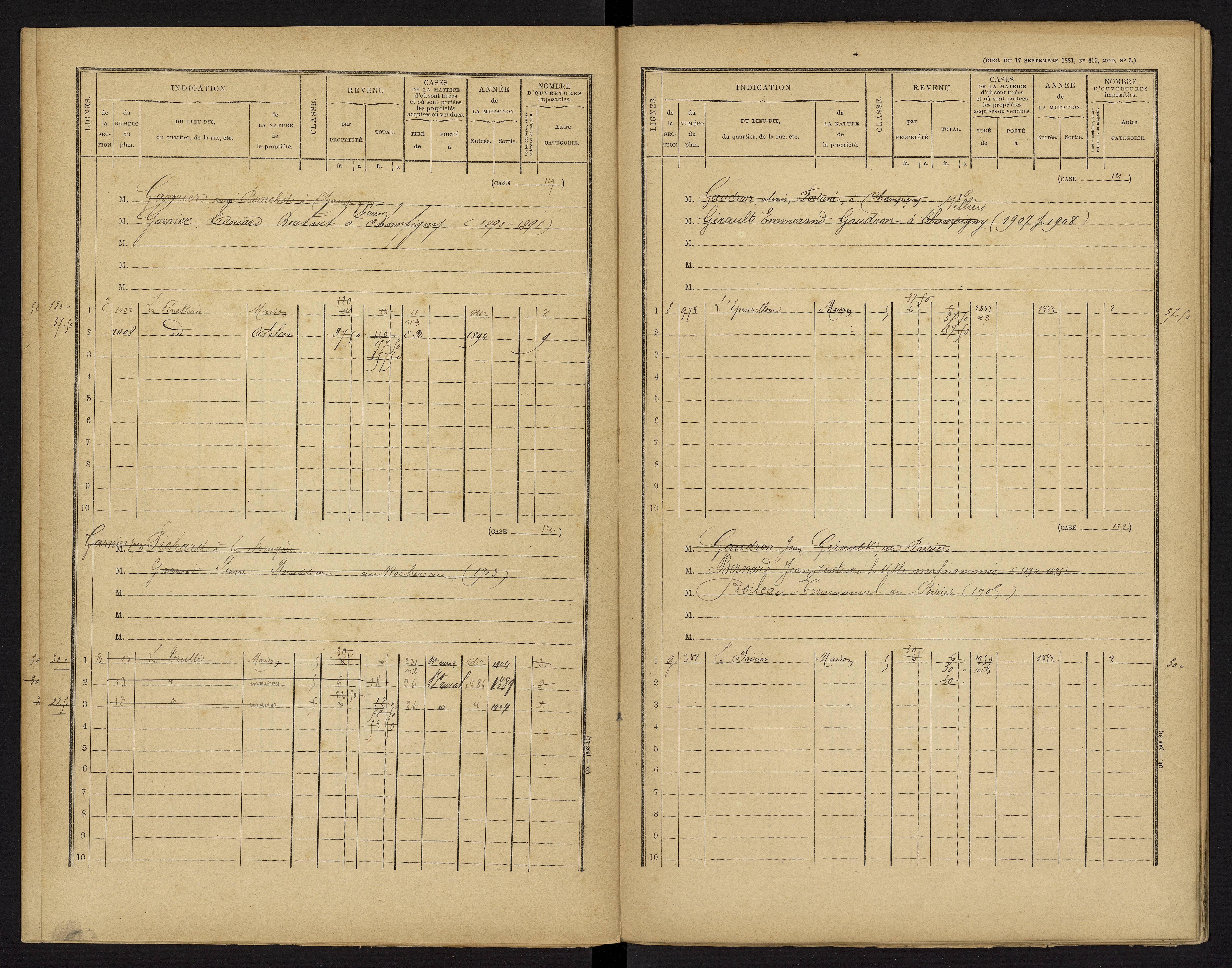 Champigny-le-Sec - FRAD086_cadastre Cases 1-360 