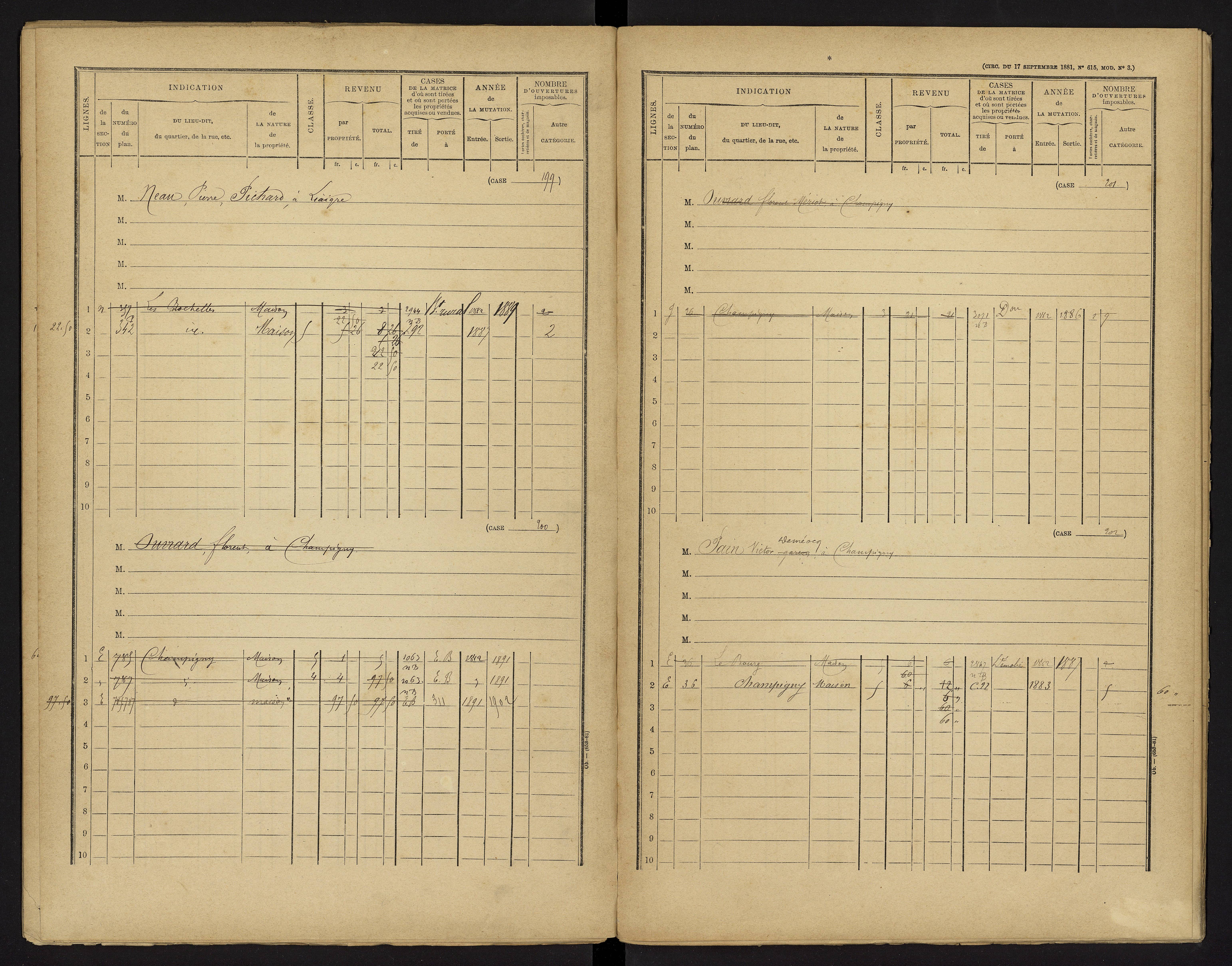 Champigny-le-Sec - FRAD086_cadastre Cases 1-360 
