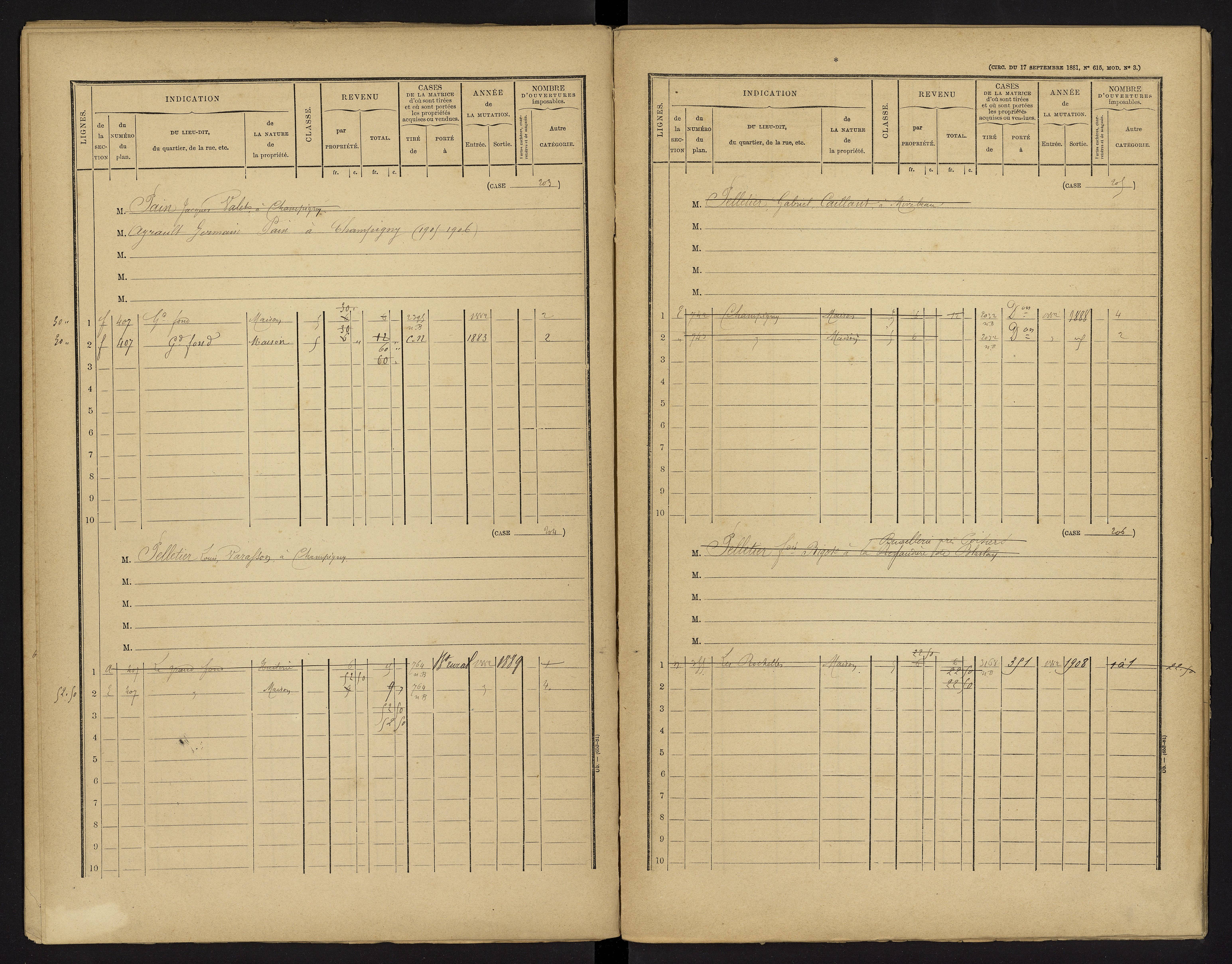 Champigny-le-Sec - FRAD086_cadastre Cases 1-360 