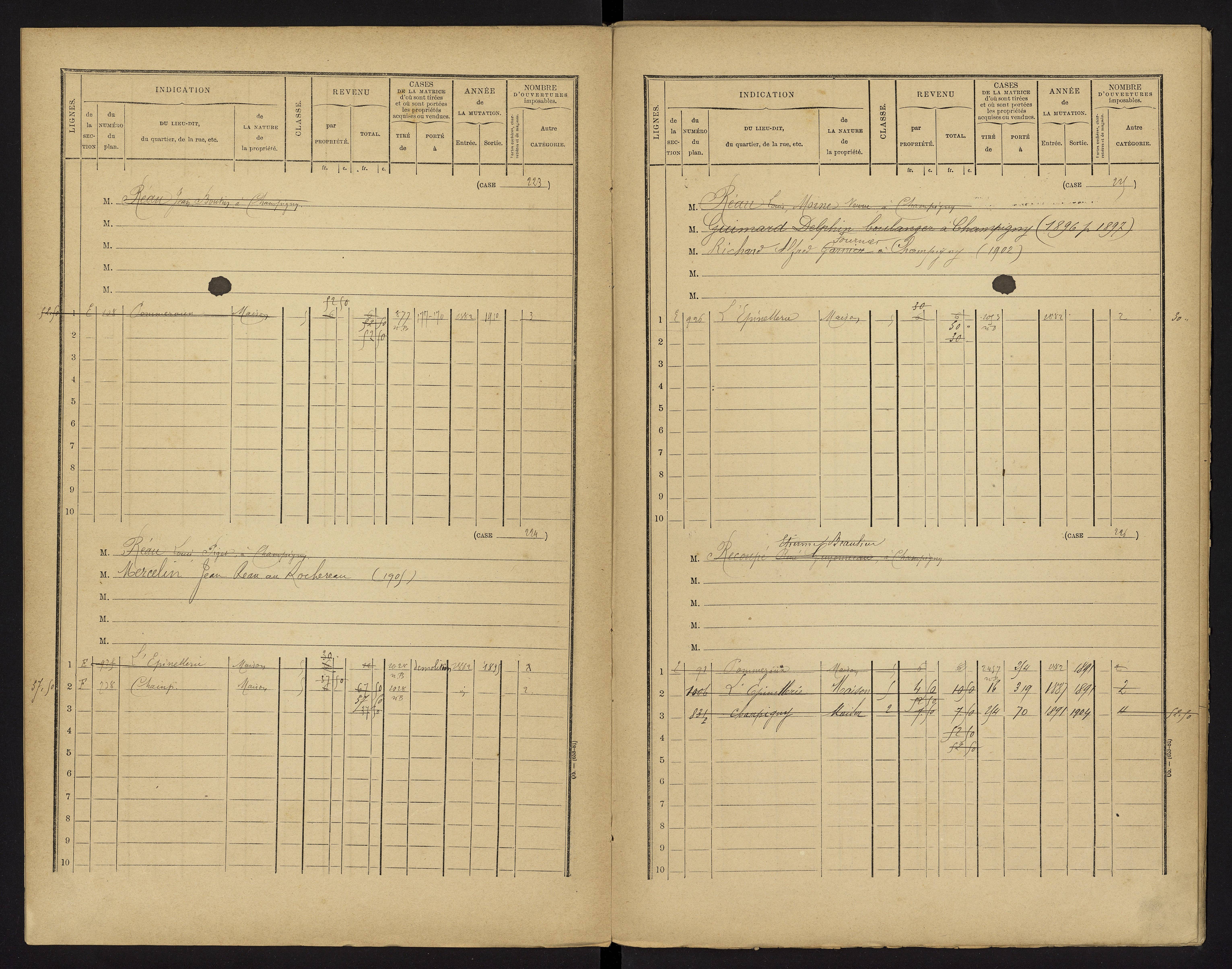 Champigny-le-Sec - FRAD086_cadastre Cases 1-360 