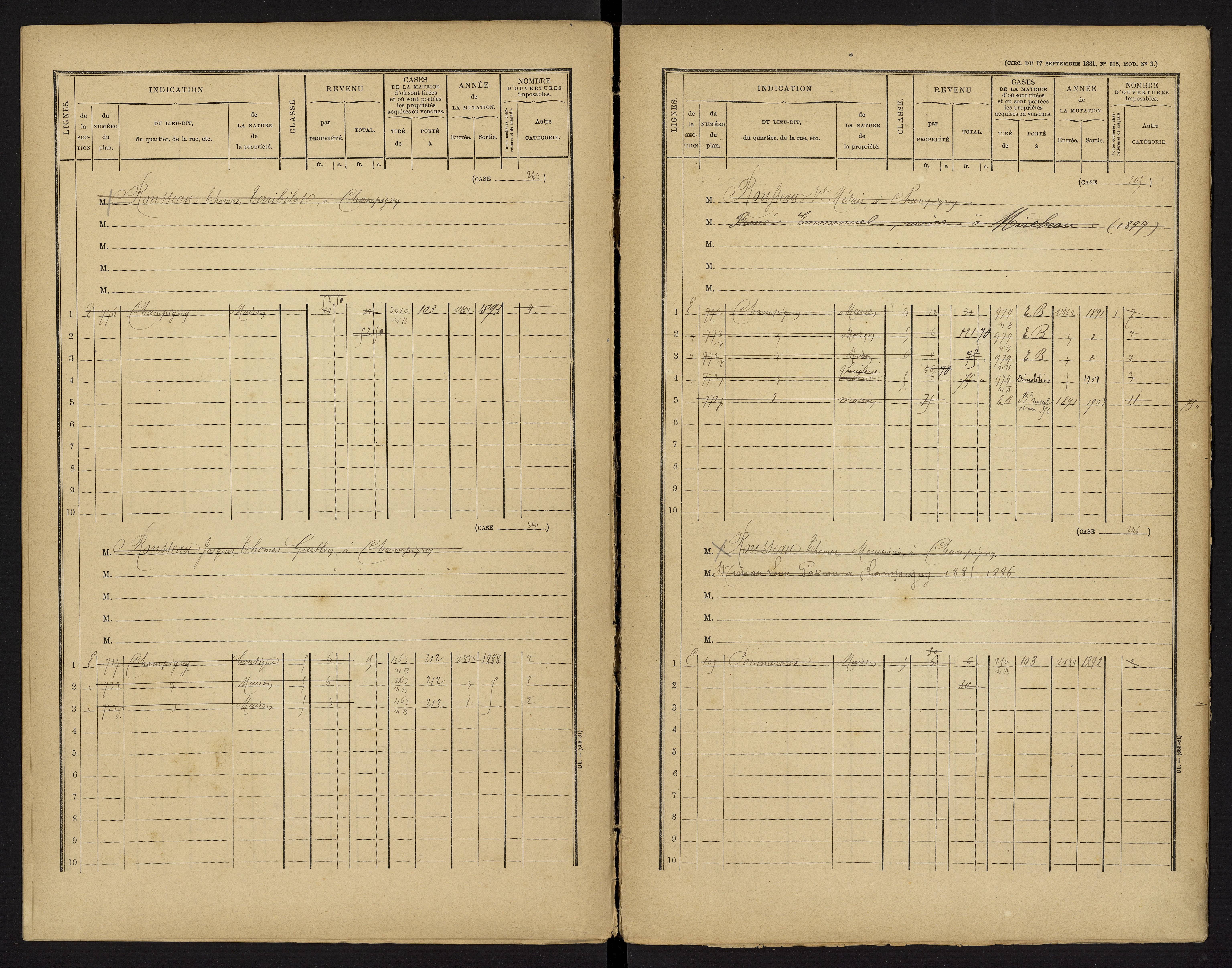 Champigny-le-Sec - FRAD086_cadastre Cases 1-360 
