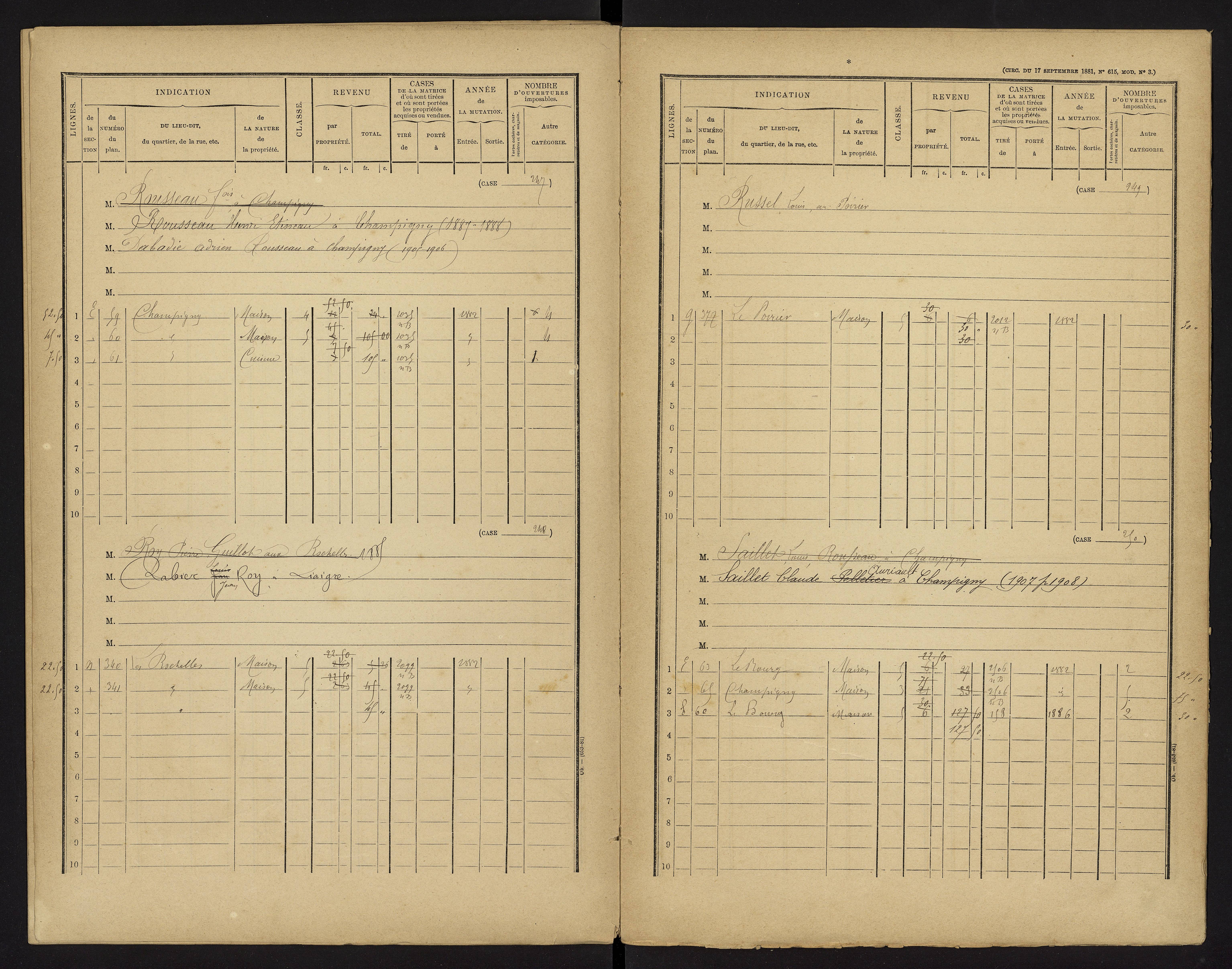 Champigny-le-Sec - FRAD086_cadastre Cases 1-360 